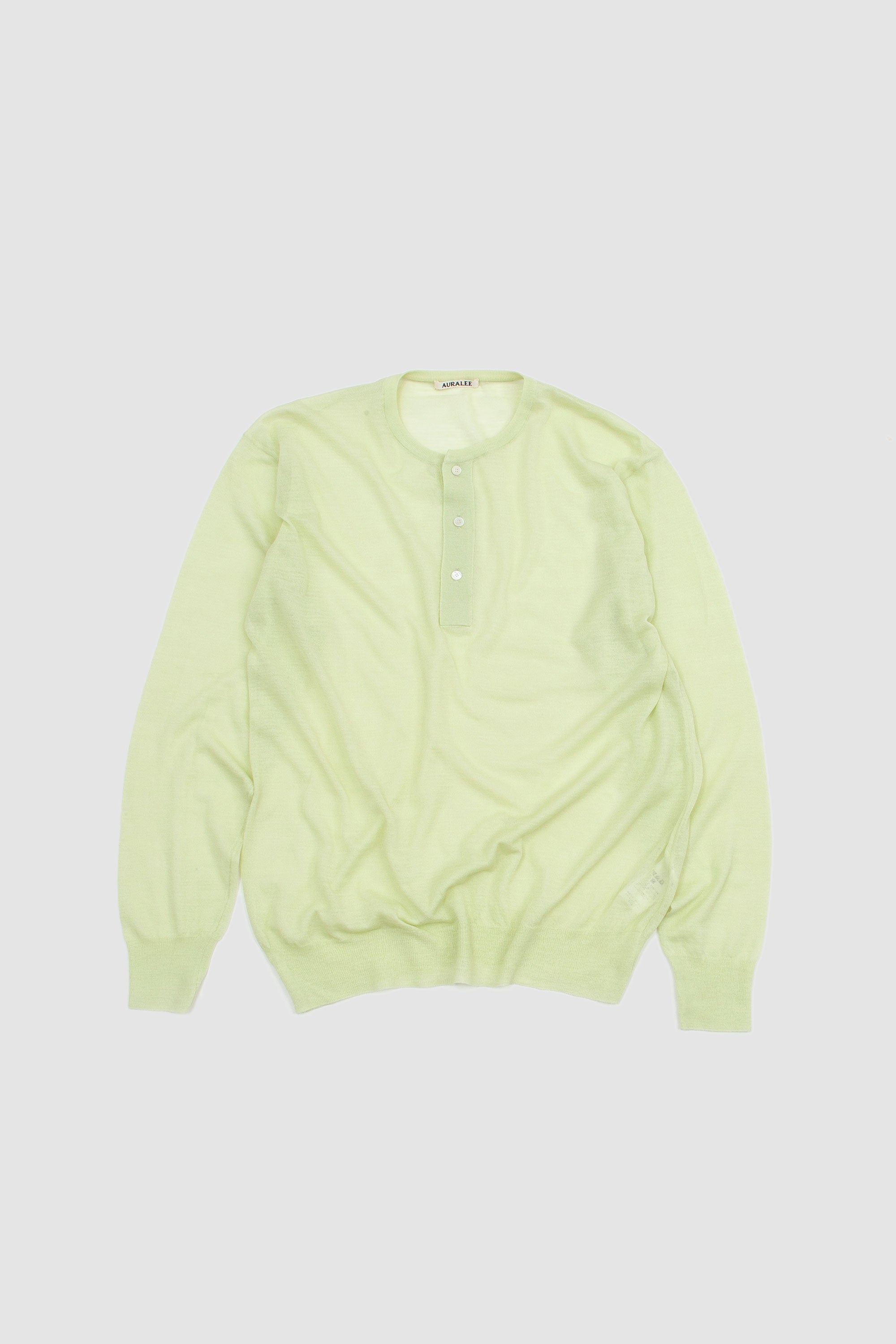 Wool/Silk Knit Henley Neck Pullover Lime Yellow