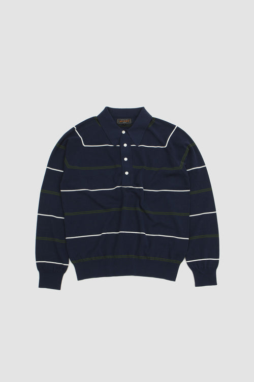 SPORTIVO STORE_14 Gauge Raglan Sleeve Knit Polo Shirt Navy