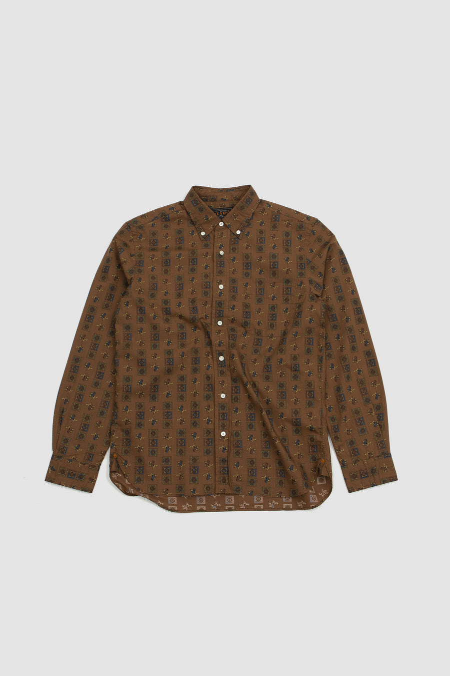 SPORTIVO STORE_Cotton Dobby Komon Print Button Down Shirt Brown