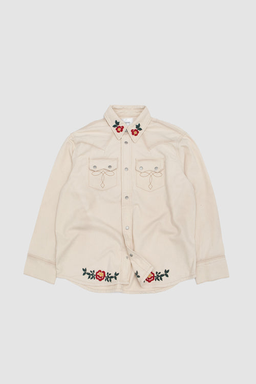 SPORTIVO STORE_Western Floral Denim Shirt Antique White