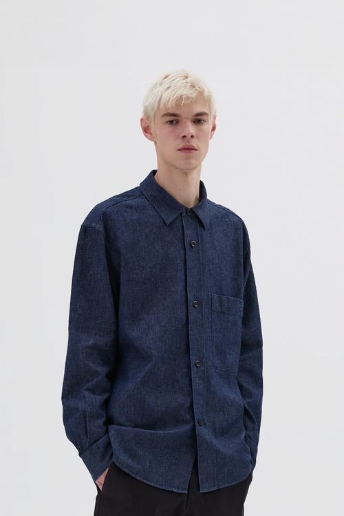 SPORTIVO STORE_Basic Shirt Cotton Linen Denim Indigo