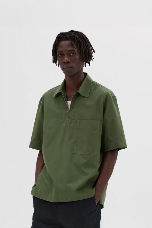 SPORTIVO STORE_Half Zip Pull On Shirt Compact Cotton Poplin Grass