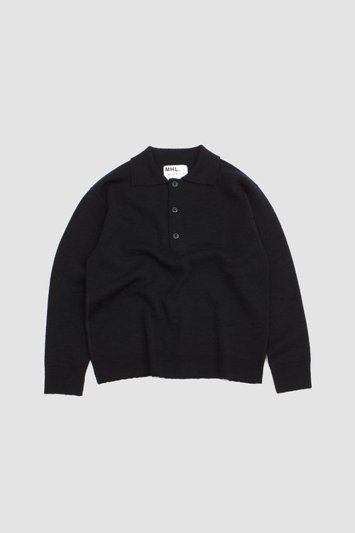 SPORTIVO STORE_Oversized Knitted Polo Dry Wool Ink
