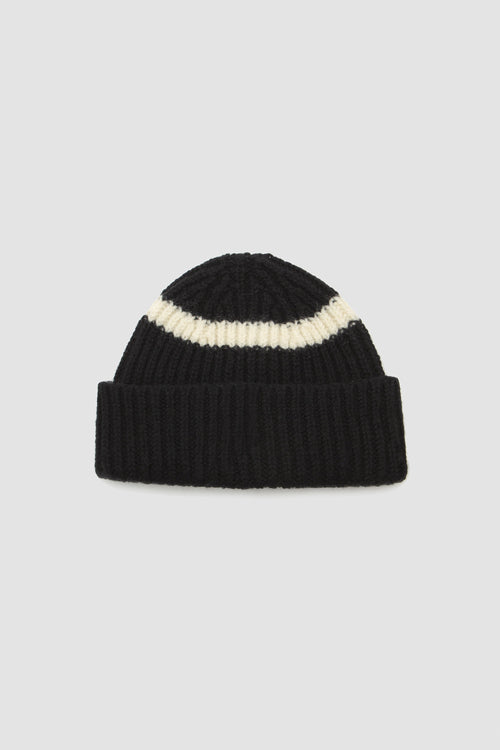 SPORTIVO STORE_Two Colour Beanie British Merino Black/Ecru