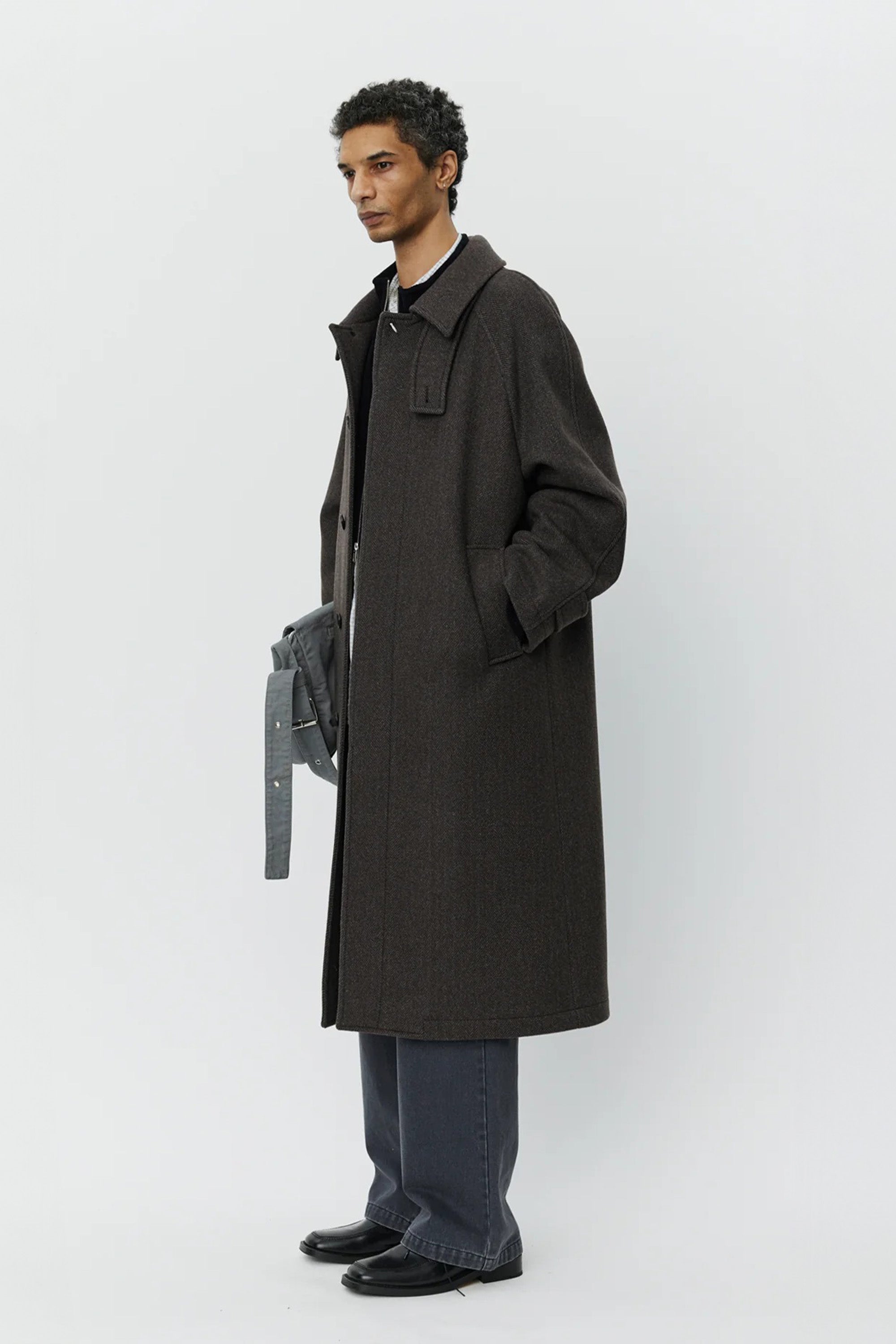 Installation Coat Brown Herringbone Recycled Wool