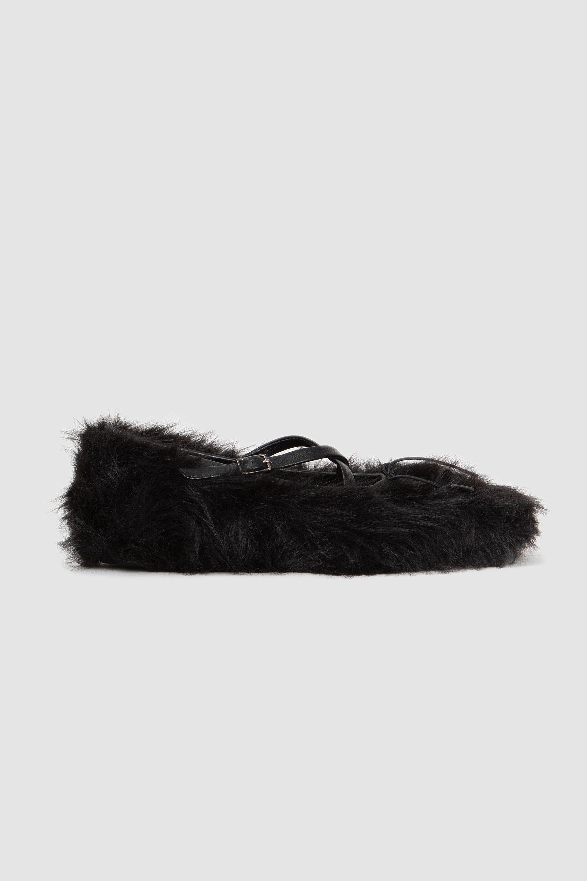 Faux Fur Criss Cross Ballerina Black_1