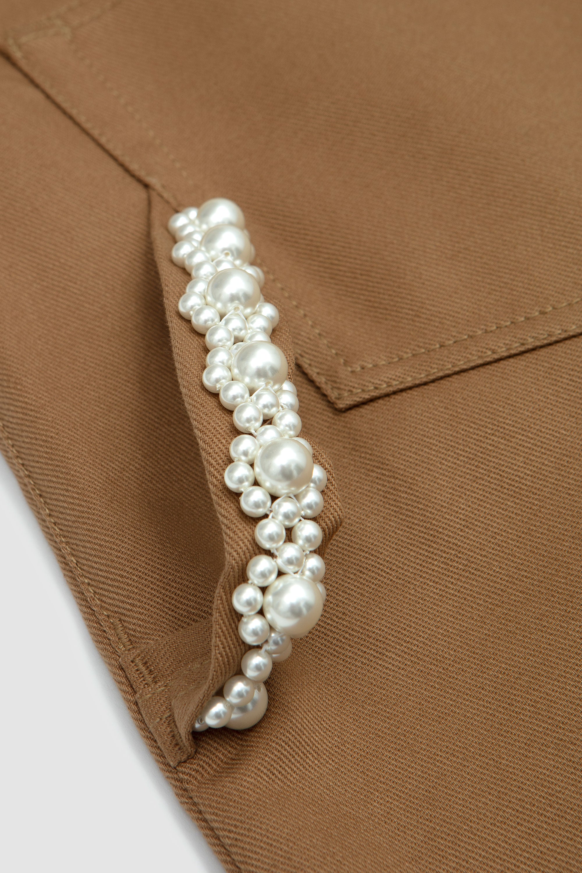 Wide Leg Embellished Puddle Drill Jeans Khaki/ Pearl_3