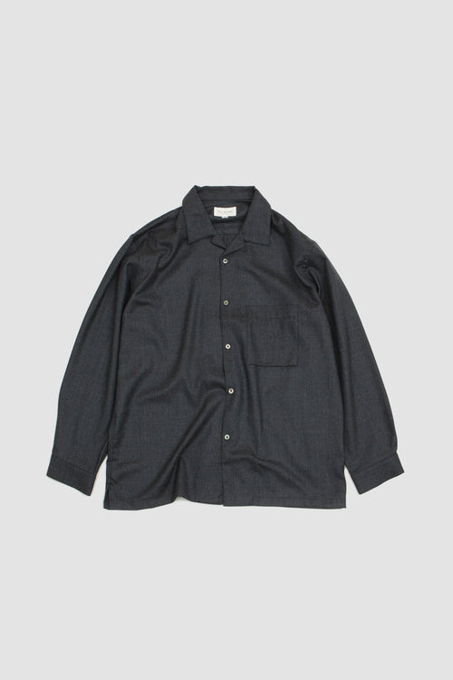 SPORTIVO STORE_Open Collar Wool Shirt Blue Charcoal