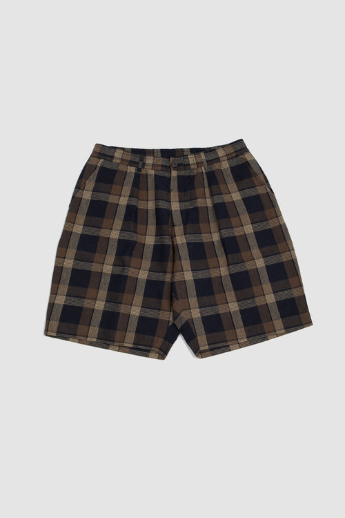 SPORTIVO STORE_Pleated Lincot Big Check Track Short Navy/ Brown