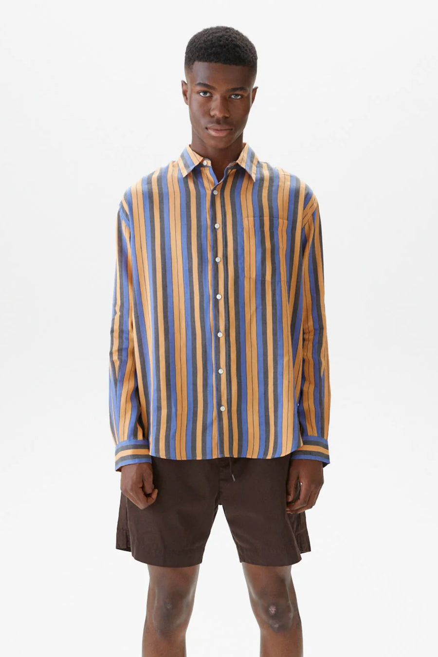 SPORTIVO STORE_Shirt Non-Binary Linen Silk Stripe Blue/Orange