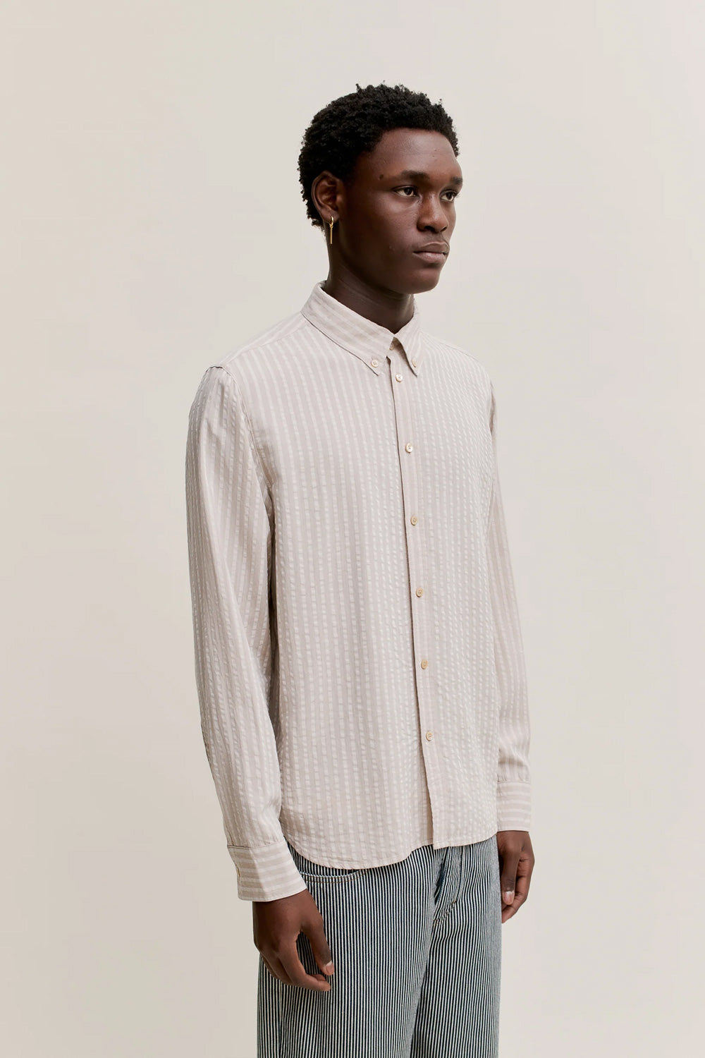 Mani Button Down Shirt Beige Stripe_2