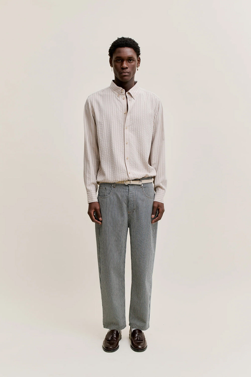 Mani Button Down Shirt Beige Stripe_3