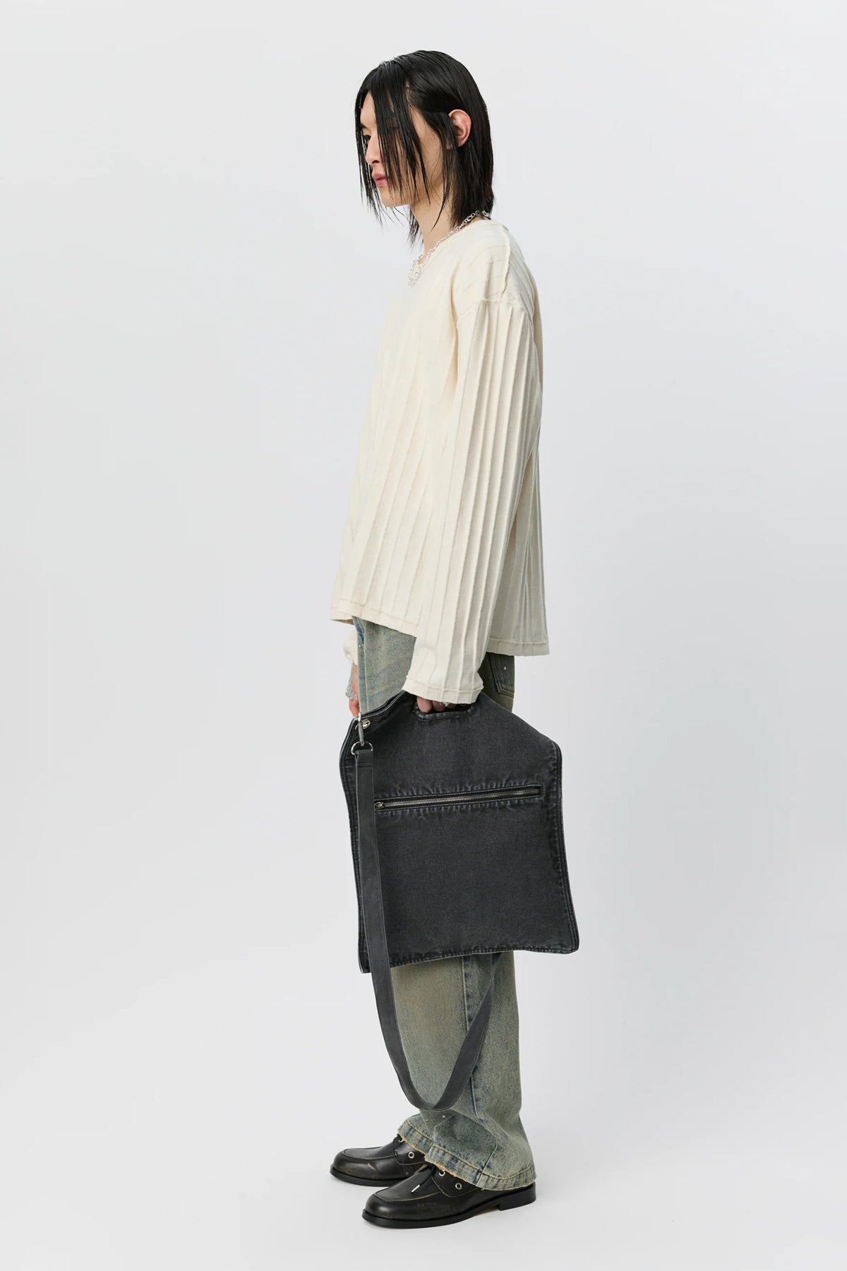 Round Neck Sweater Ecru Inverted Ajour Stripe_2