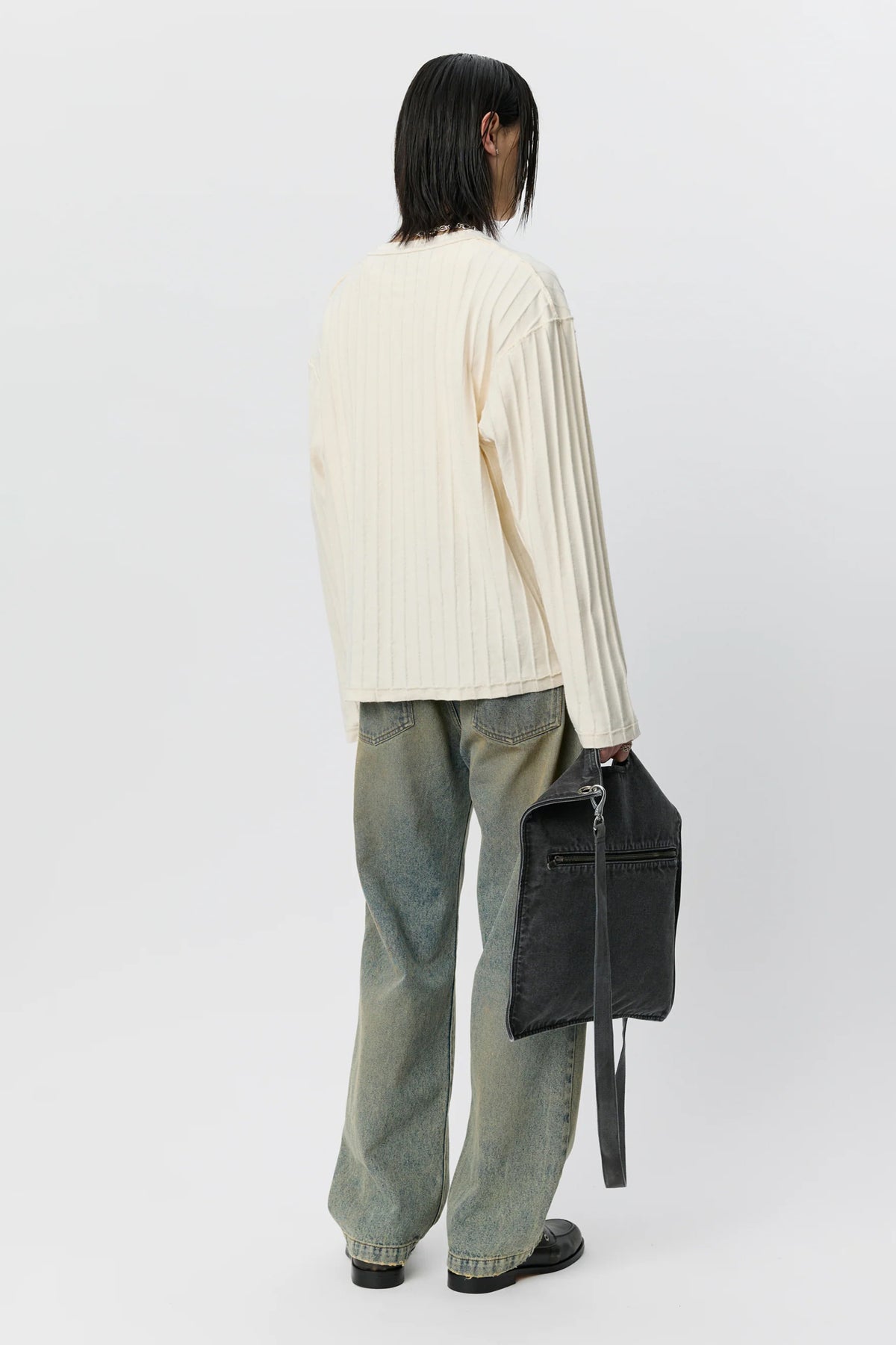 Round Neck Sweater Ecru Inverted Ajour Stripe_3