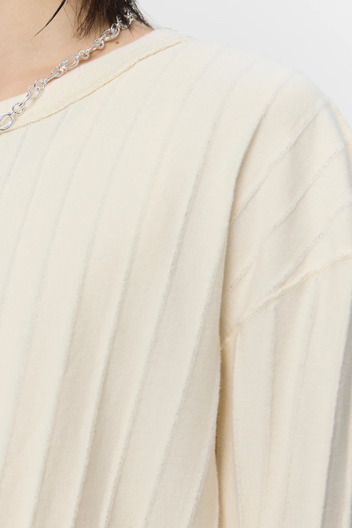 Round Neck Sweater Ecru Inverted Ajour Stripe_4