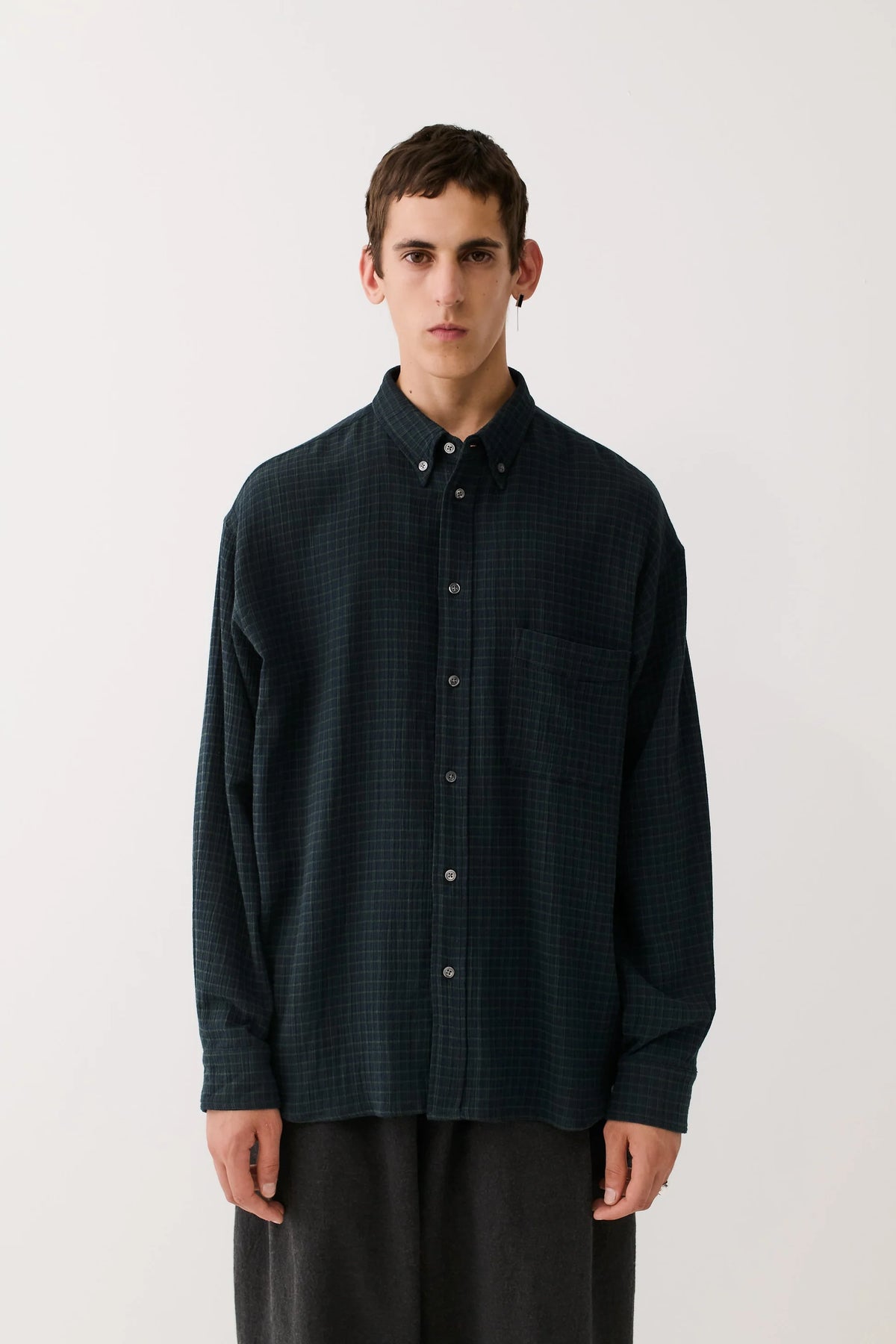 Banita Button Down Shirt Navy Green Check