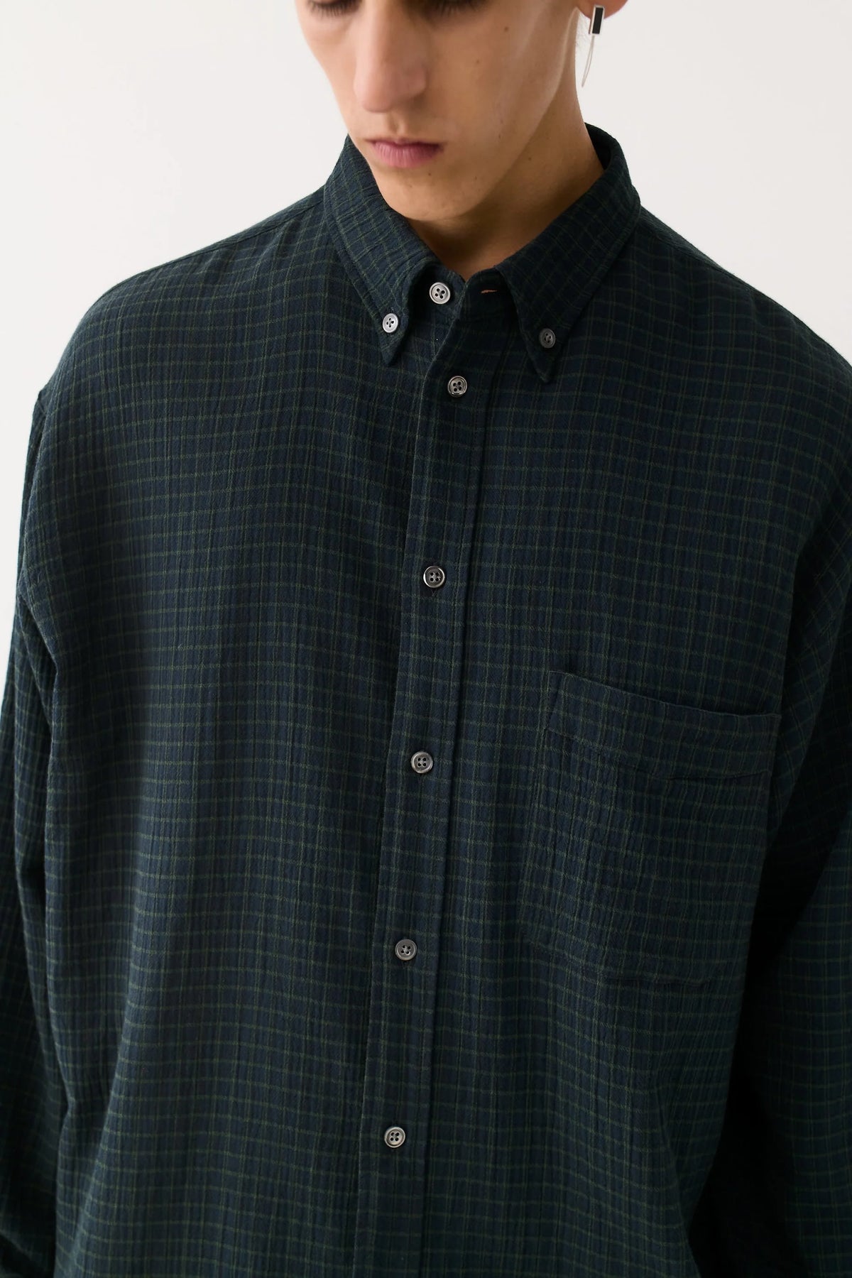 Banita Button Down Shirt Navy Green Check_3