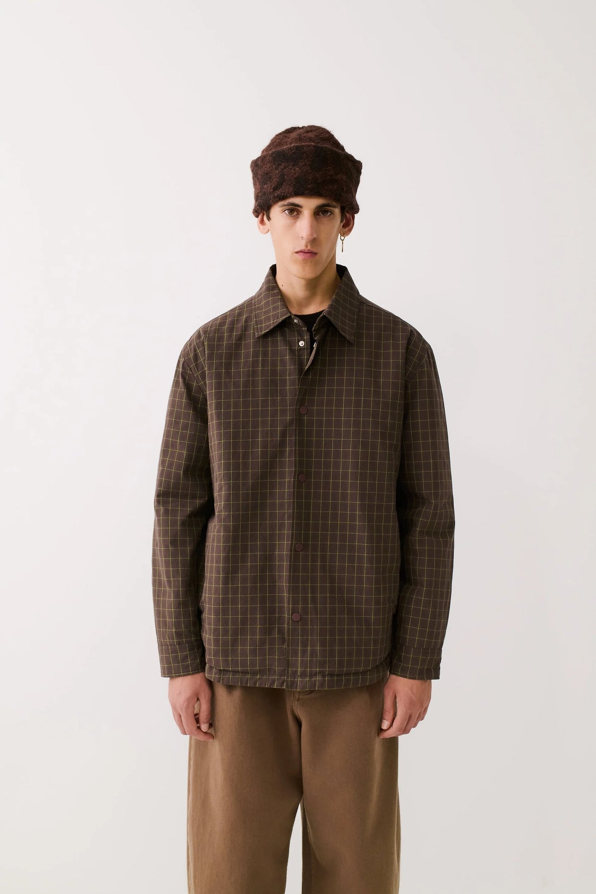 Olkay Quilted Overshirt Olive Burgundy Check
