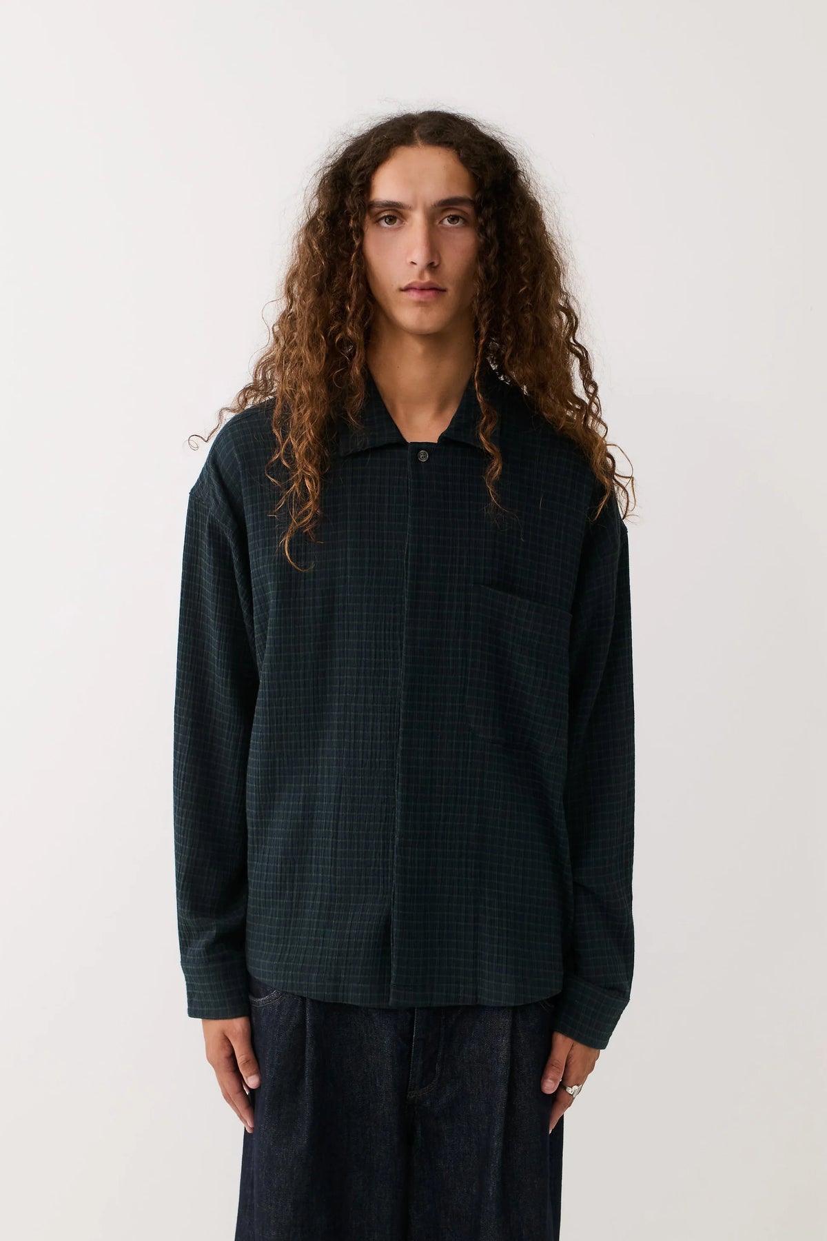Rumba Shirt Navy Green Check_1