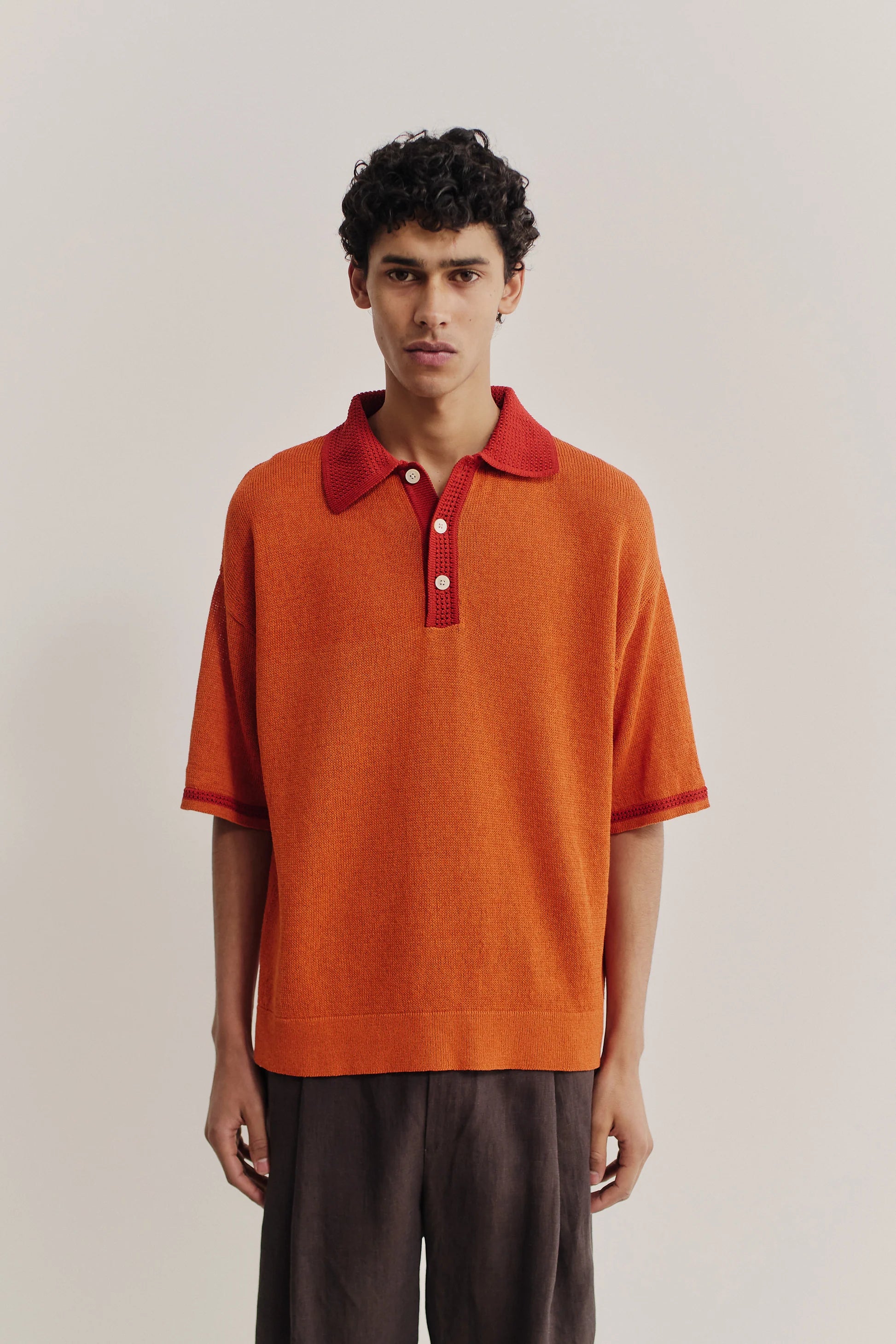 Basin Knit Polo Burnt Orange_1