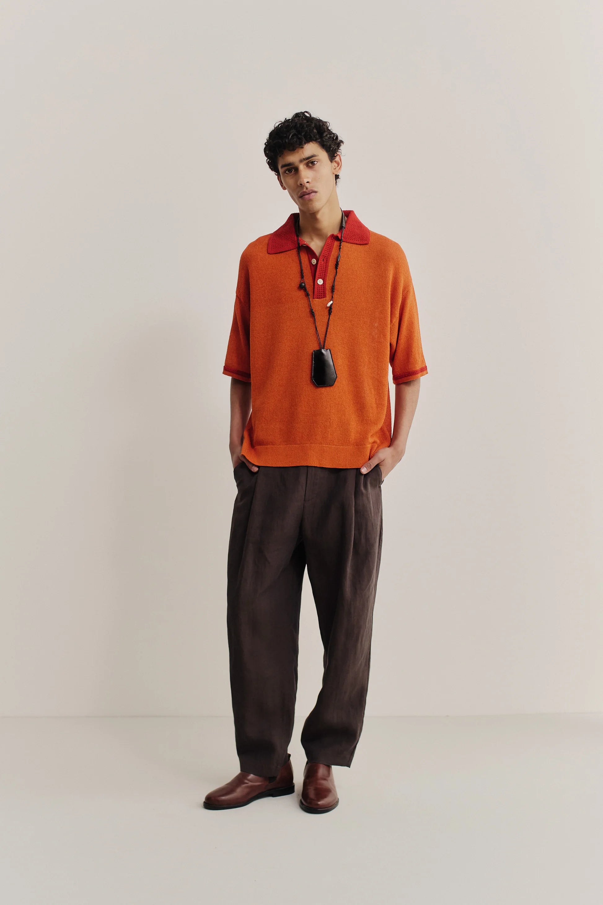 Basin Knit Polo Burnt Orange_6