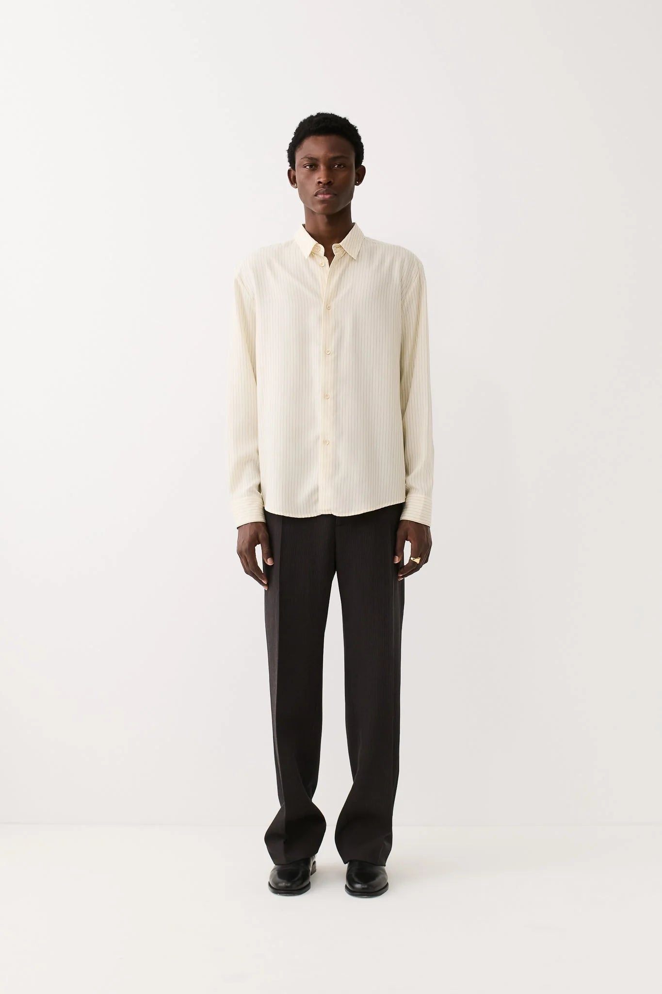 Fulvio Shirt Cream Black Pinstripe