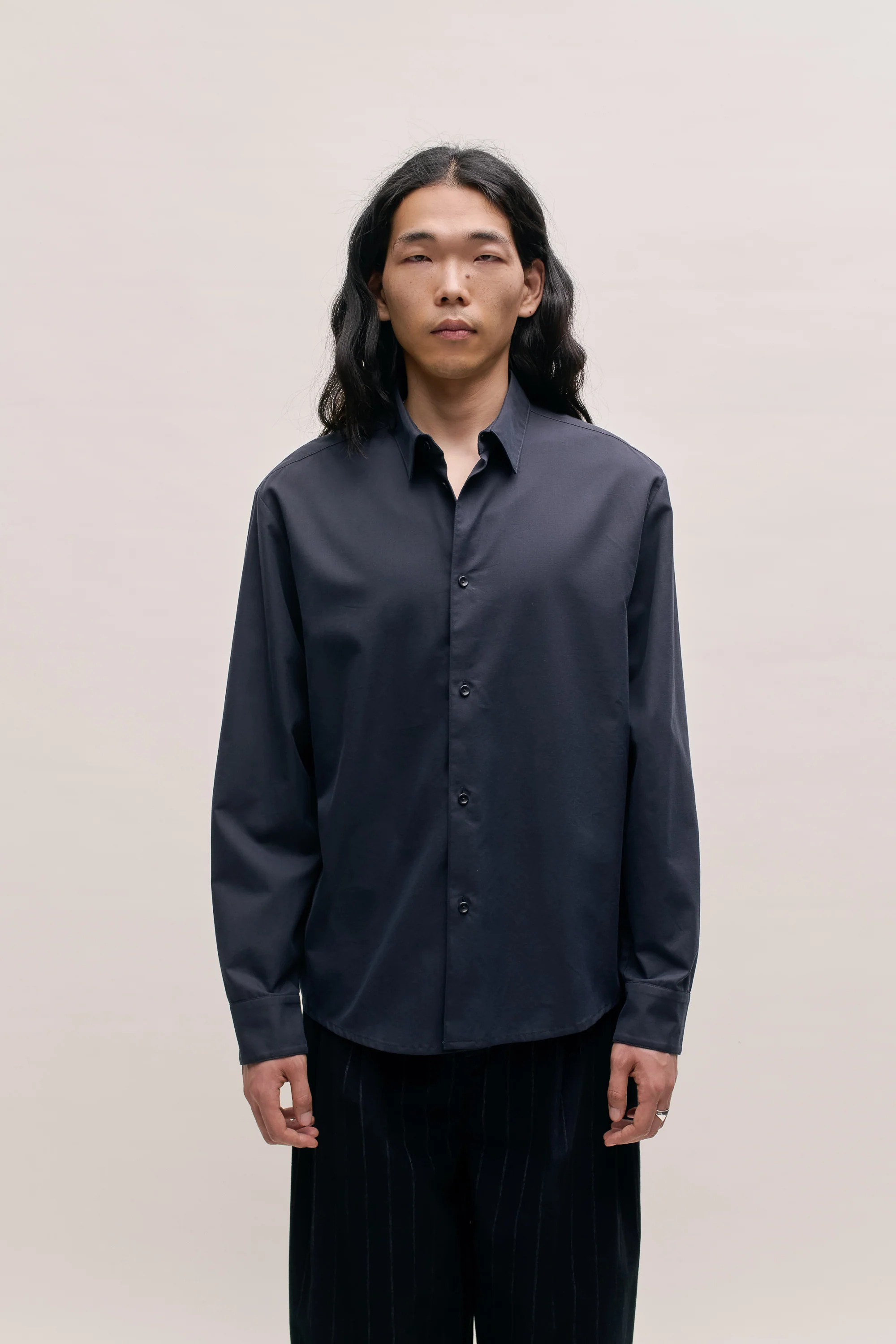 SPORTIVO [Silk broad button down shirt sax blue chambray]
