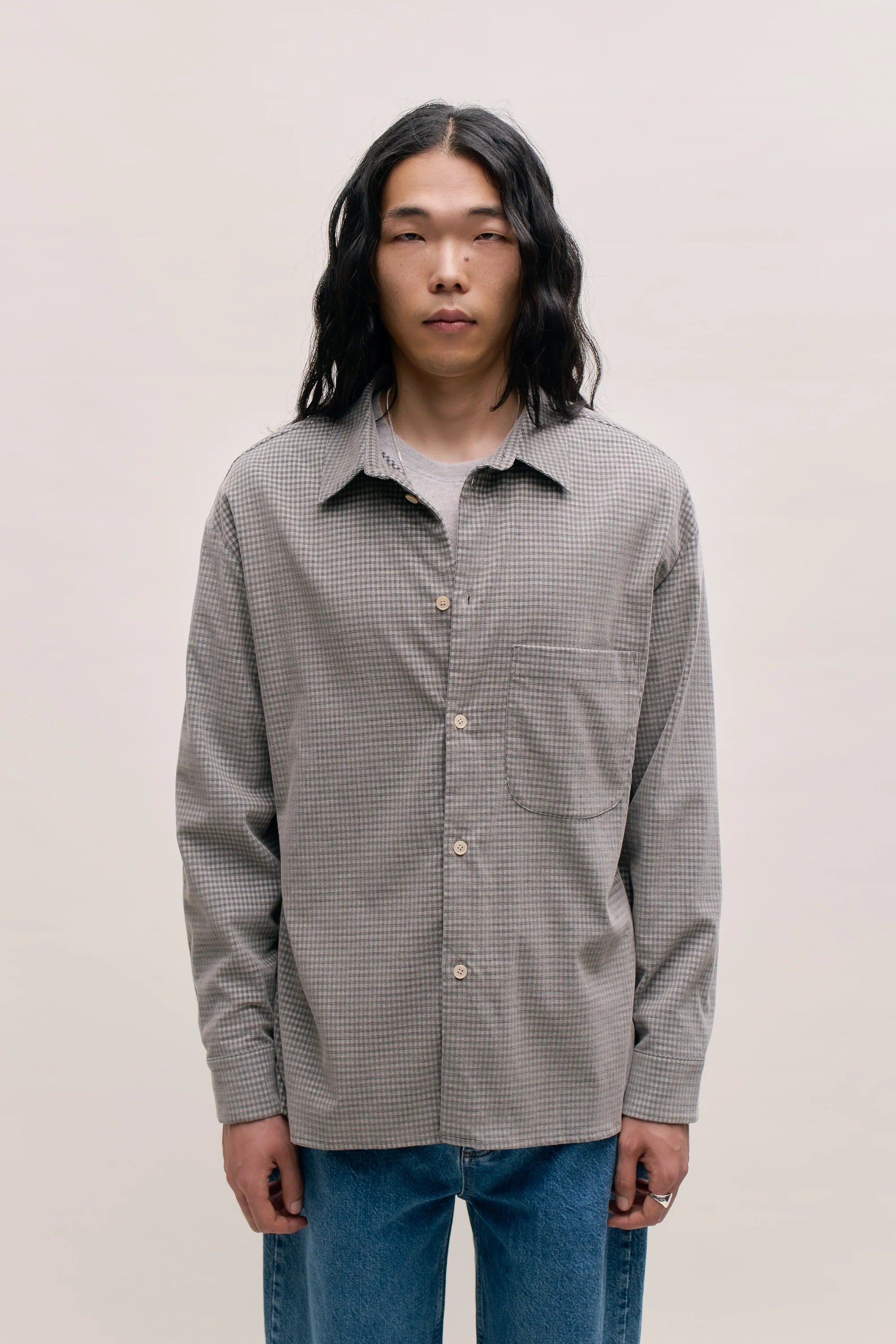 A Oページ OMBRE-CHECK SHORT SCARF SHIRTS/BLACK | ato AOYAMA