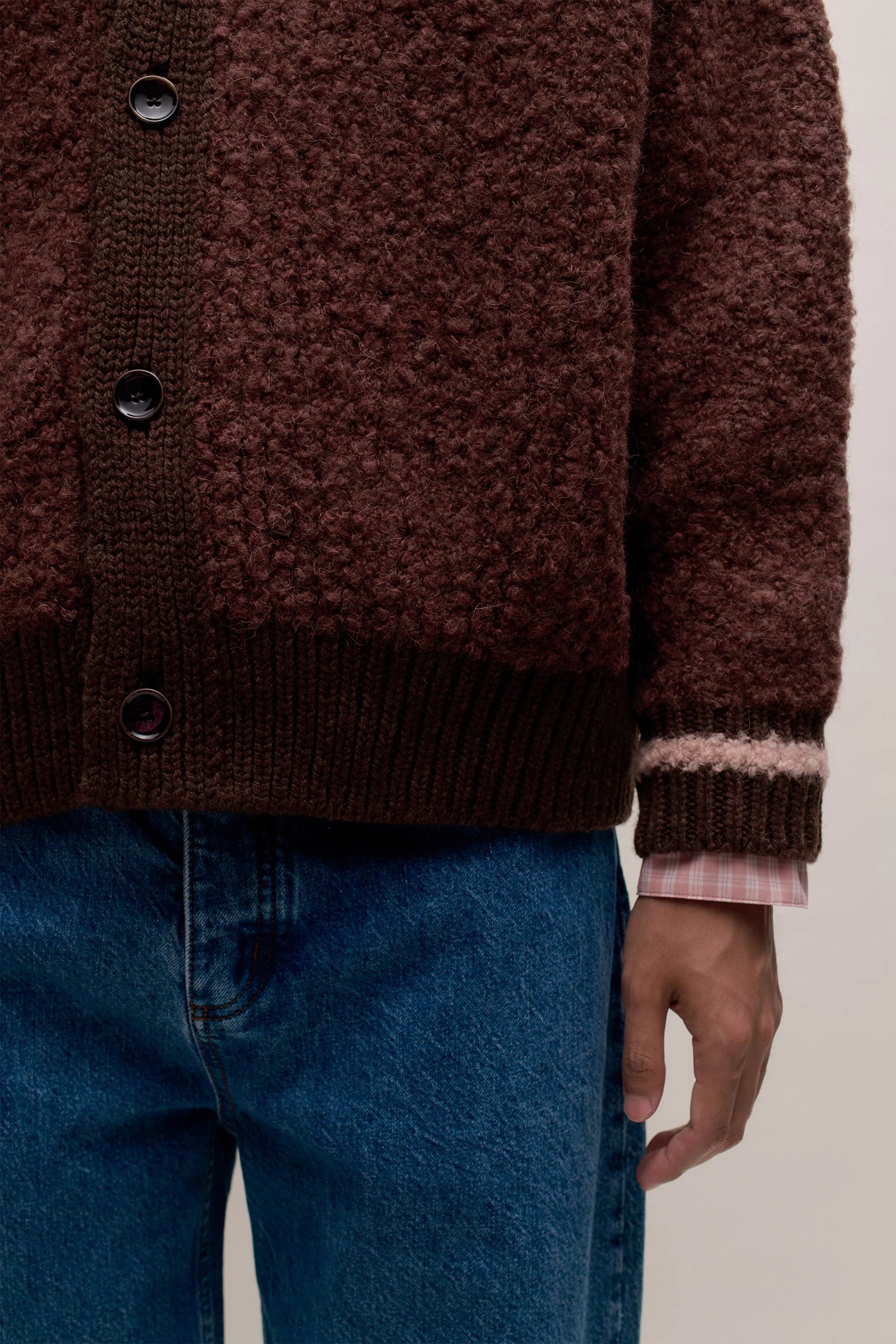 Khuder Knit Cardigan Burgundy Moose Boucle