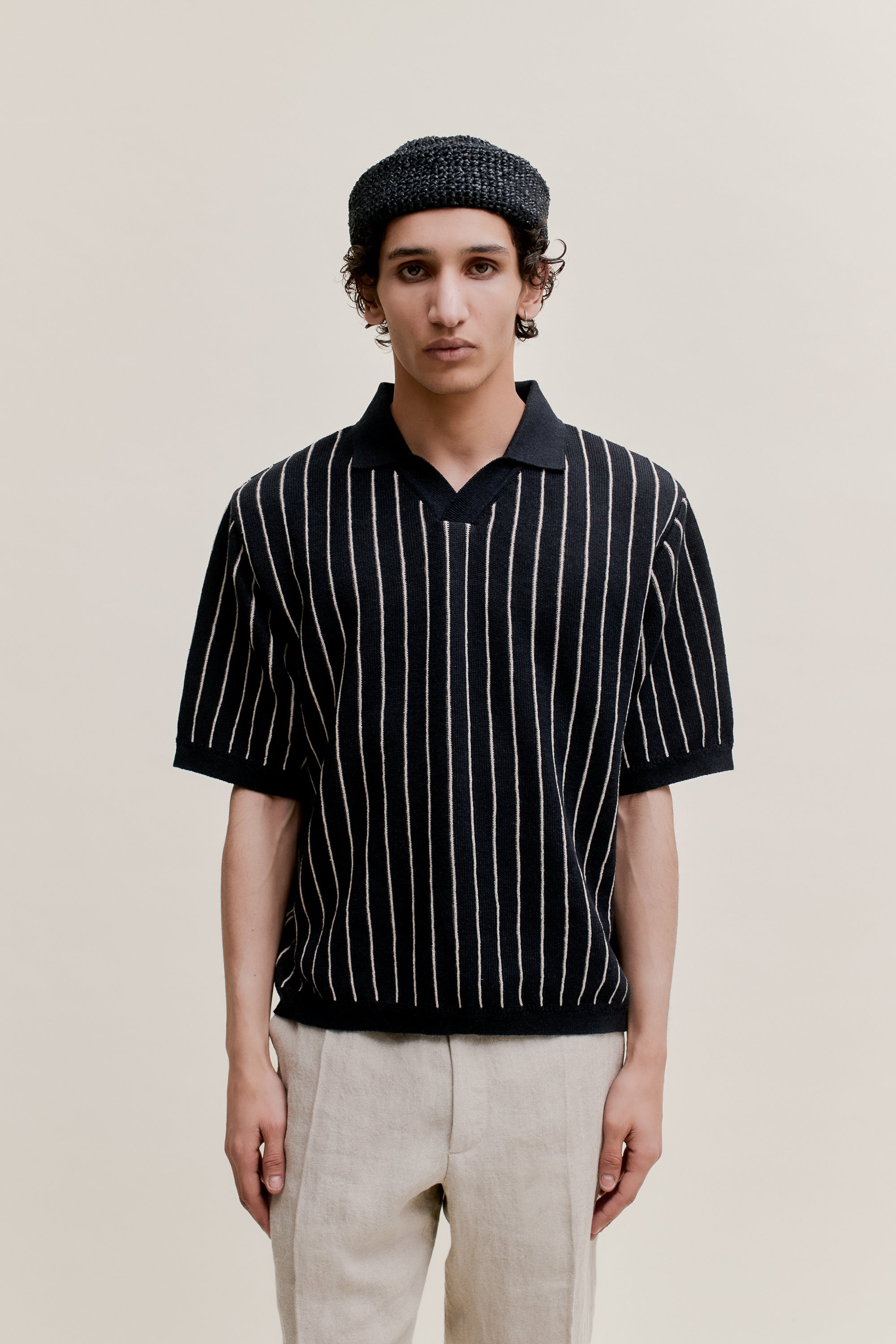 Mahua Knit Polo India Ink Stripe