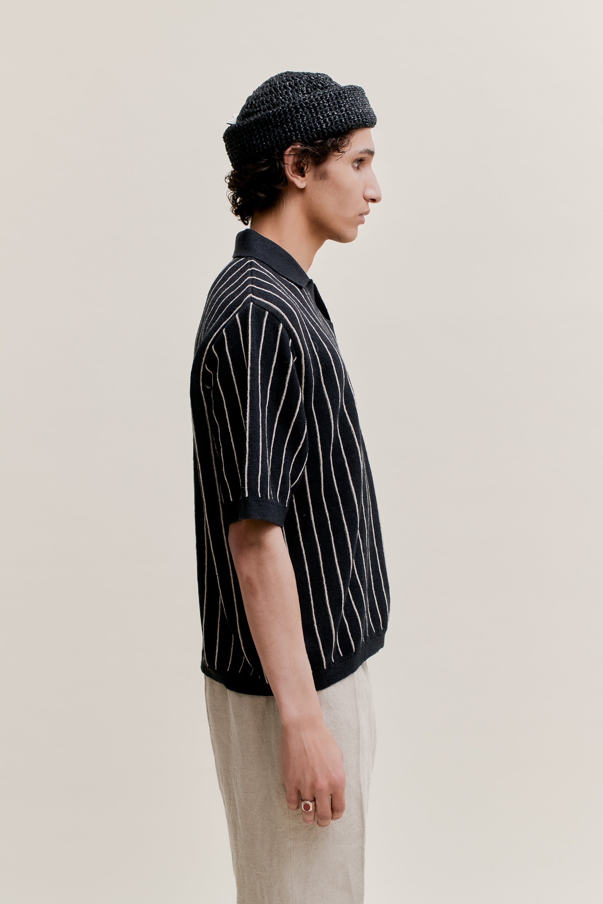 Mahua Knit Polo India Ink Stripe