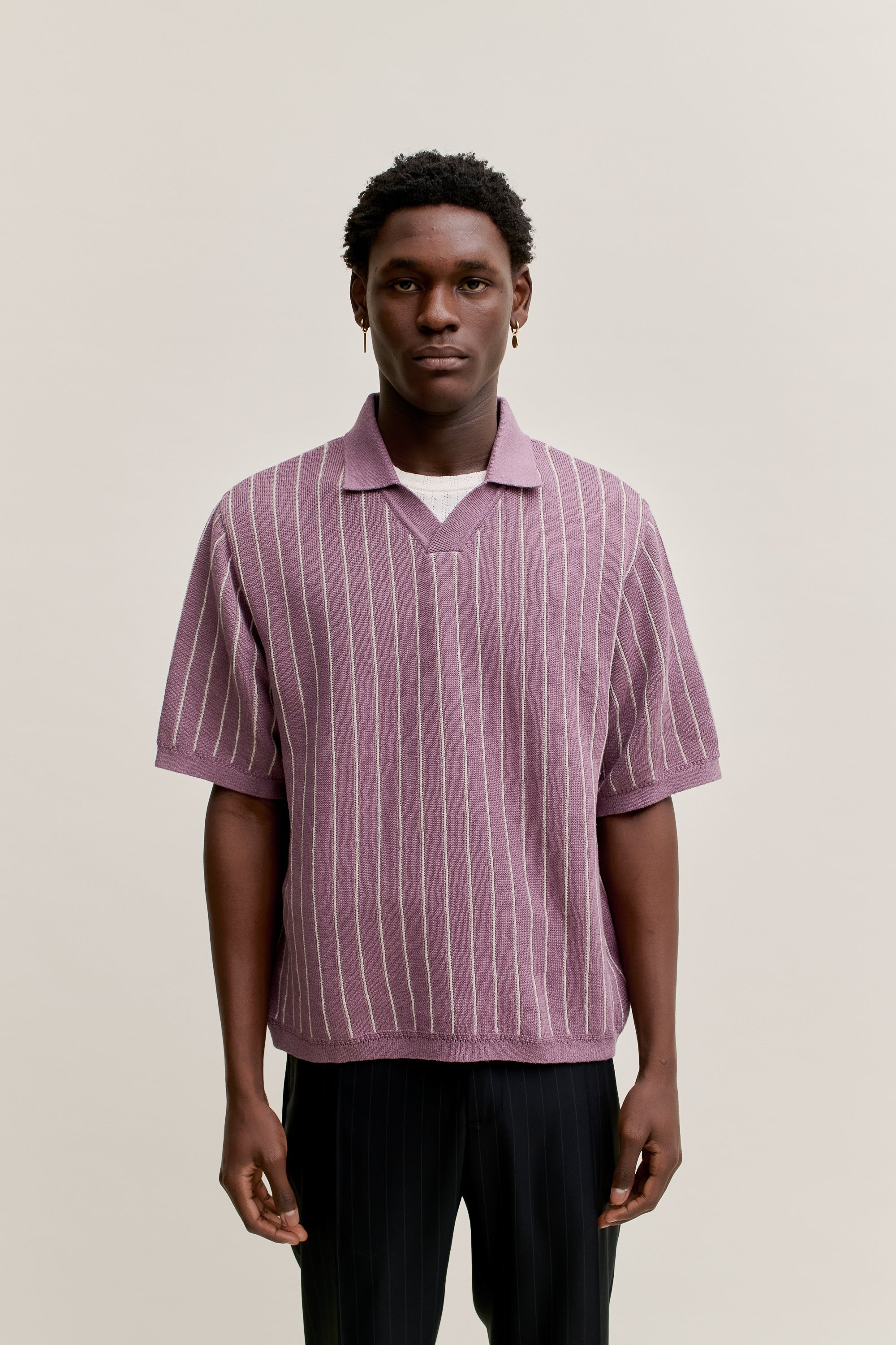 Mahua Knit Polo Lotus Stripe