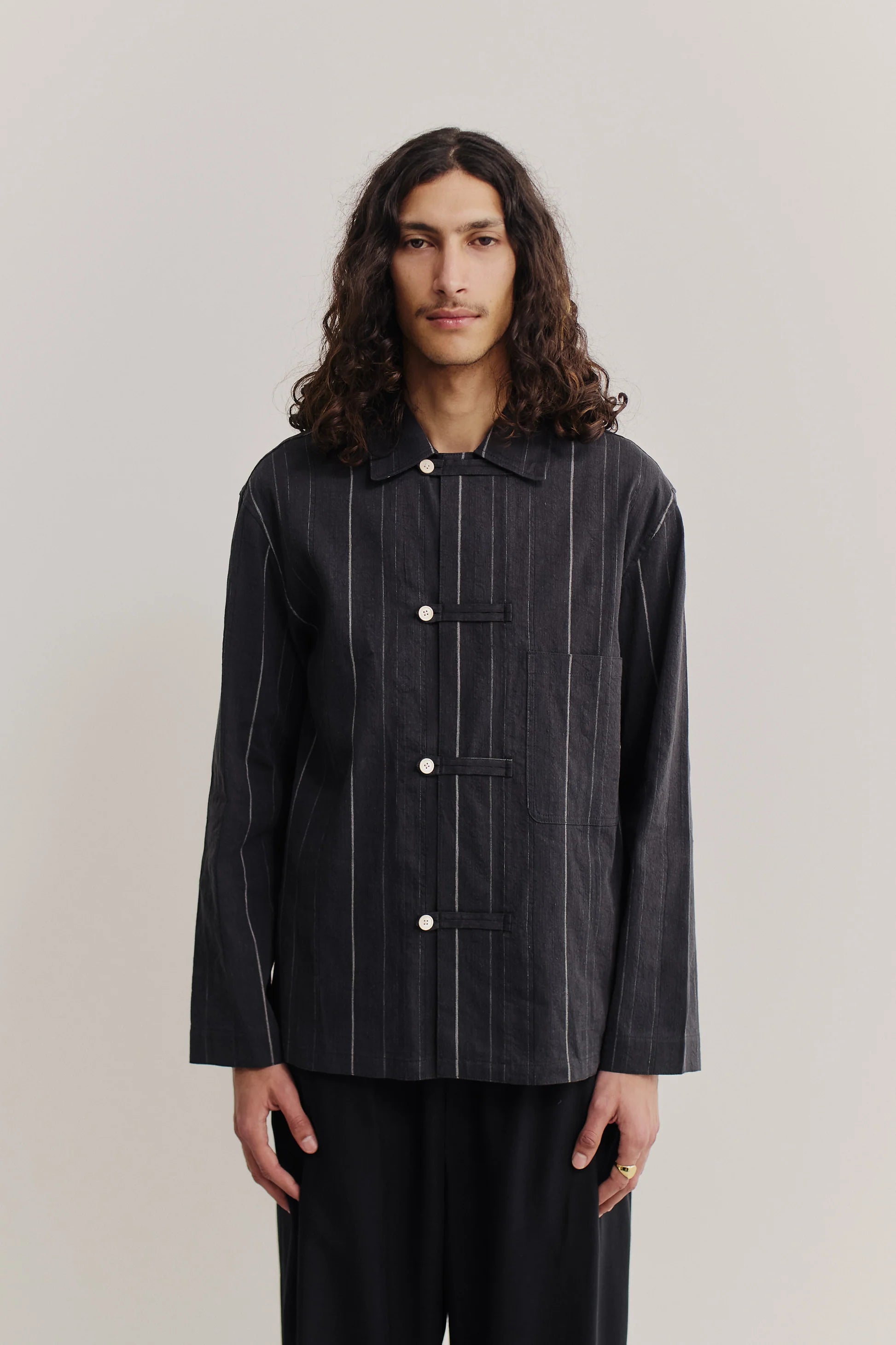 Matara Overshirt Black Chalk Stripe