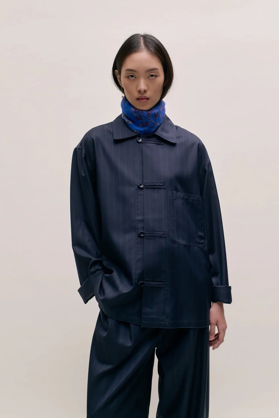 Matara Overshirt Navy Double Pinstripe