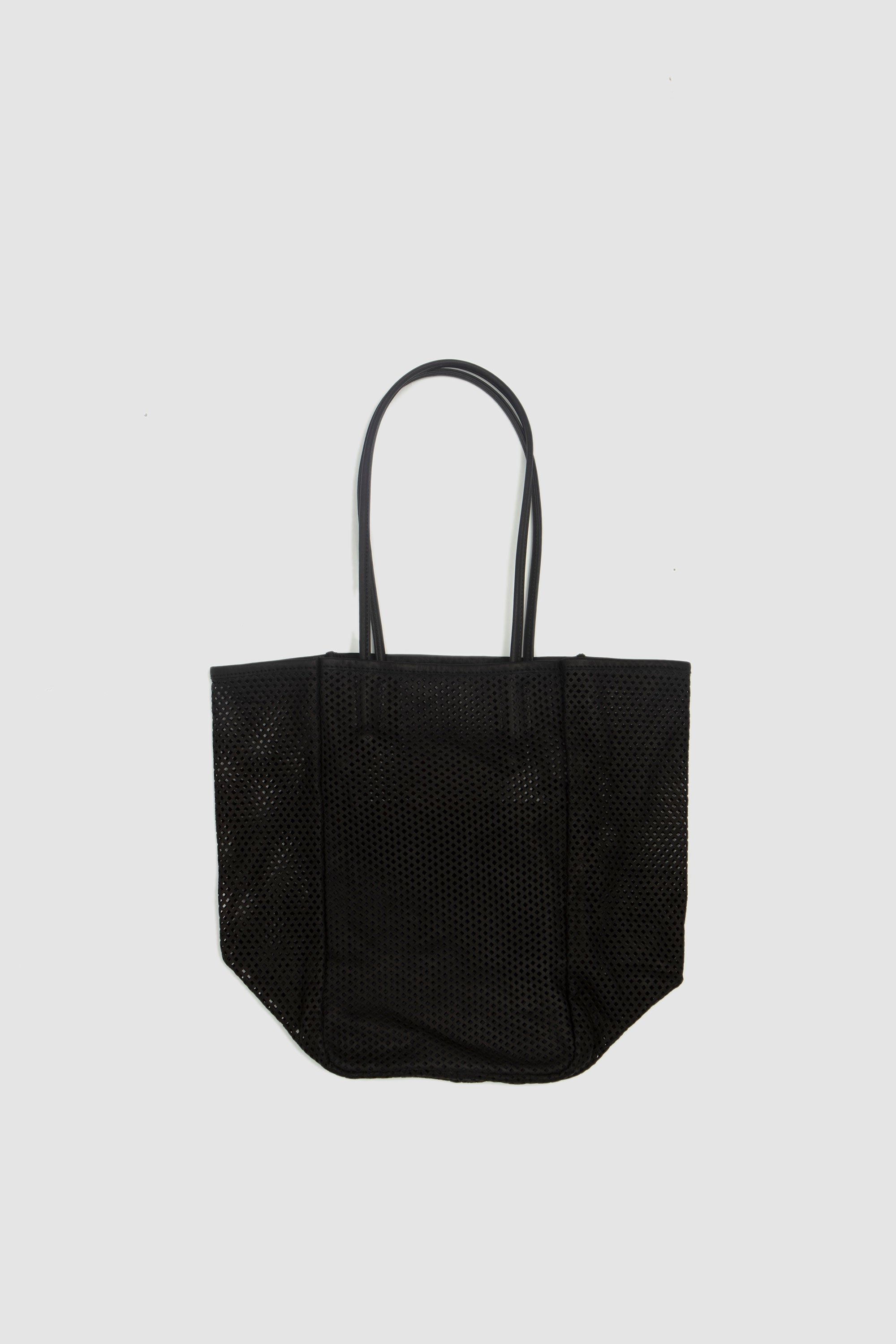 Washed Leather Mesh Tote Black