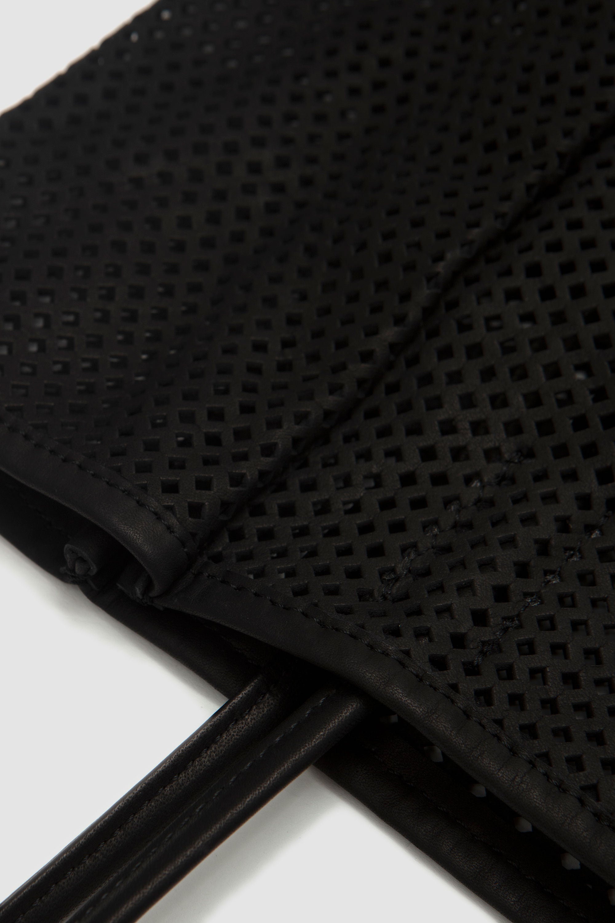 Washed Leather Mesh Tote Black