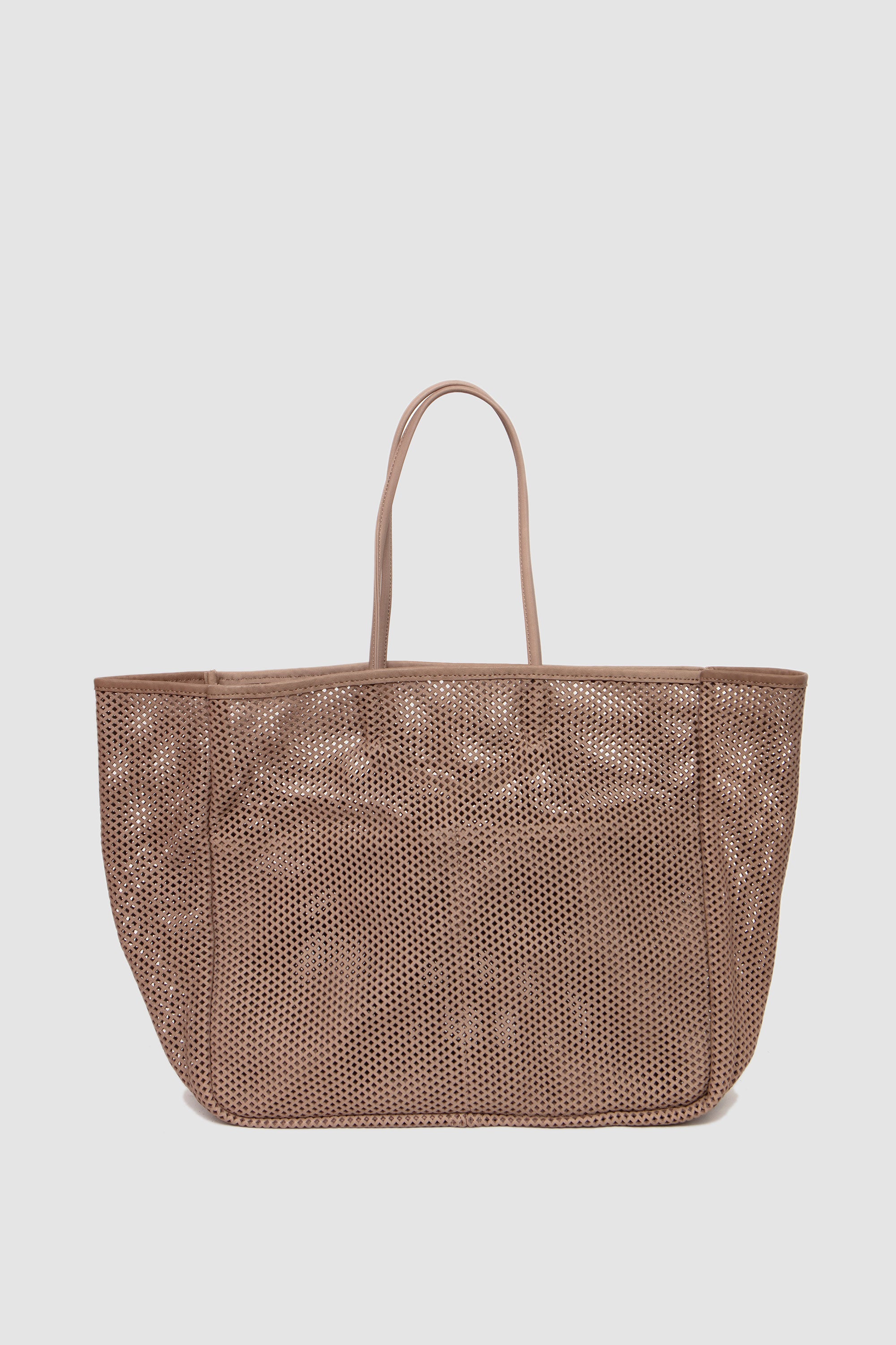 Washed Leather Mesh Tote (L) Beige