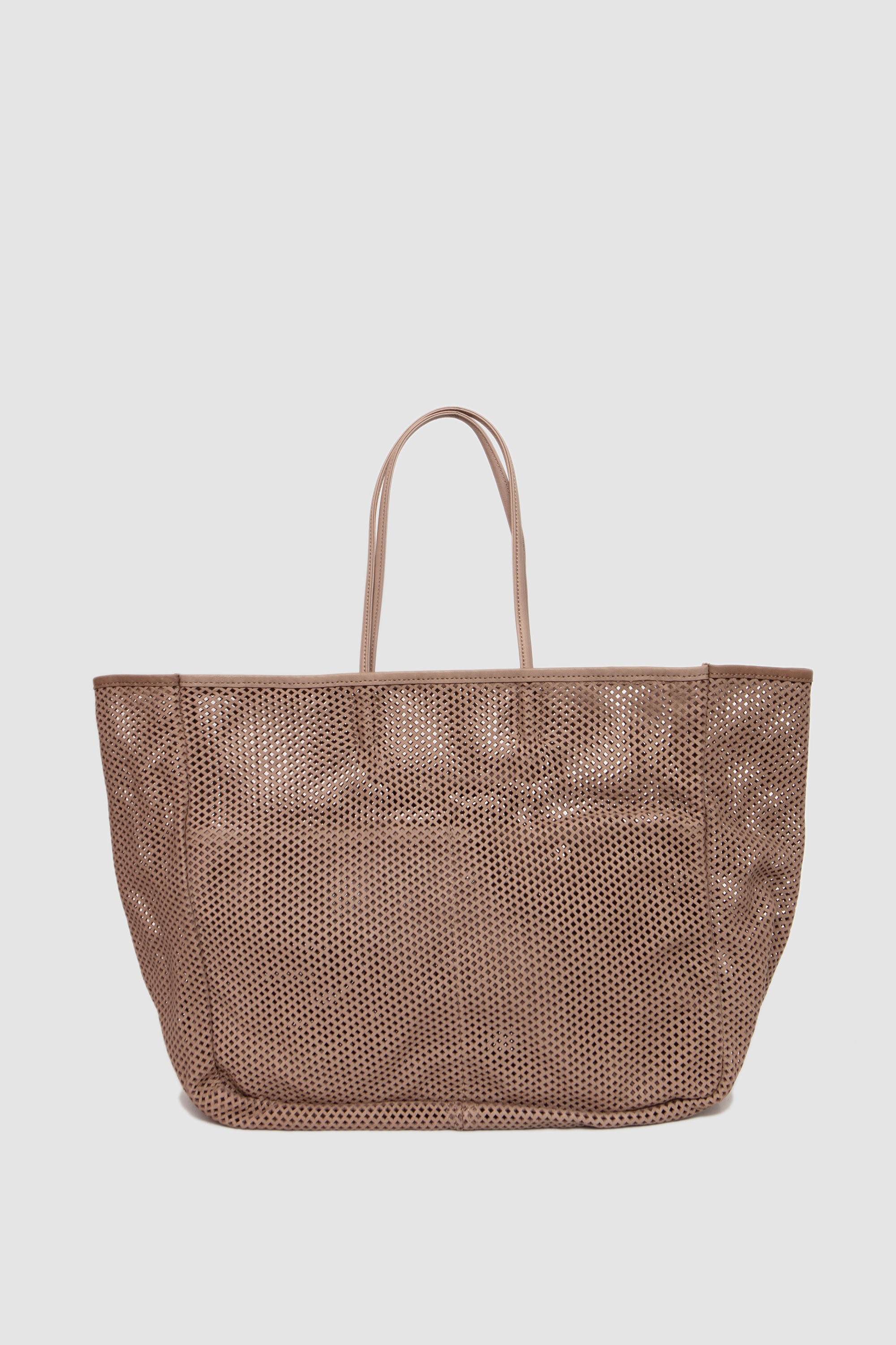 Washed Leather Mesh Tote (L) Beige_4