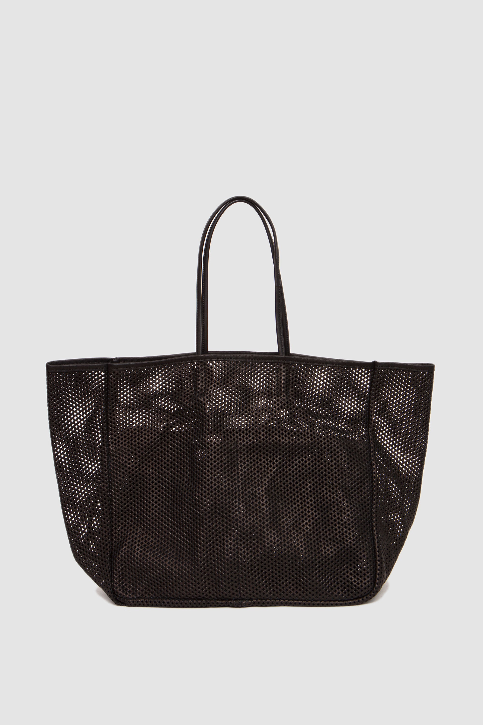 Washed Leather Mesh Tote (L) Black