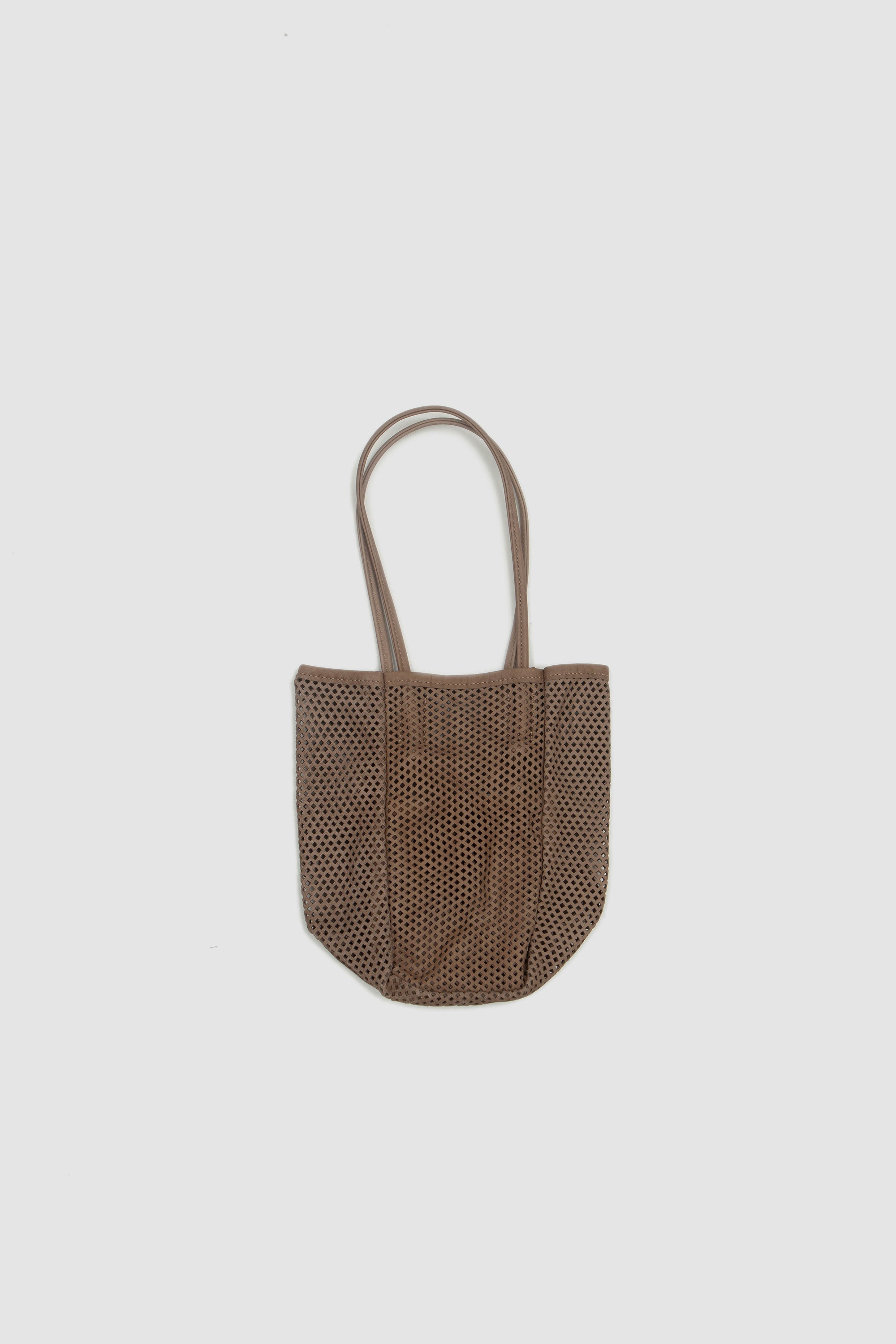 Washed Leather Mesh Tote S Beige_4