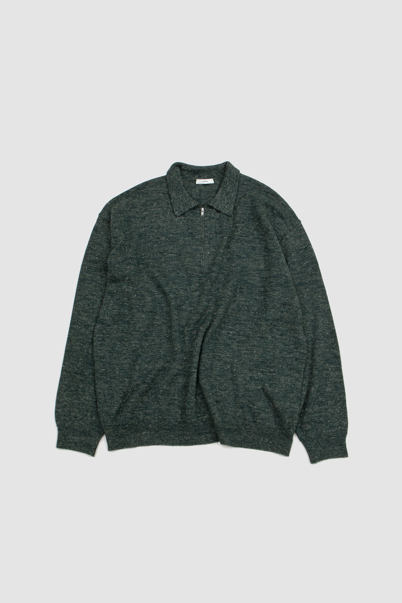ATON Half Sleeve Polo Sweater Top Grey | HAVEN
