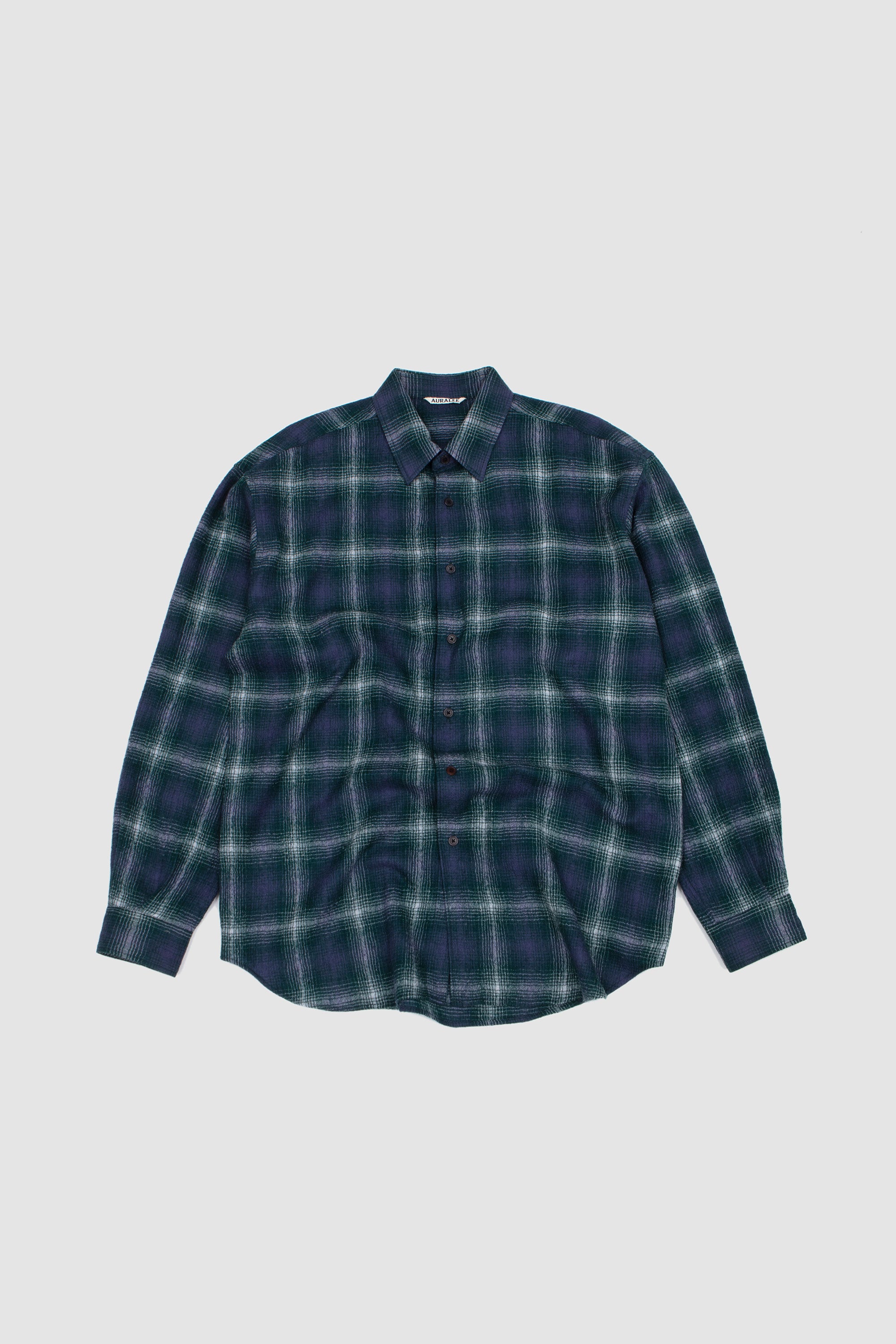 AURALEE Airy Wool Check Shirt Green×Navy SPORTIVO [Airy wool check shirt forest green/navy]