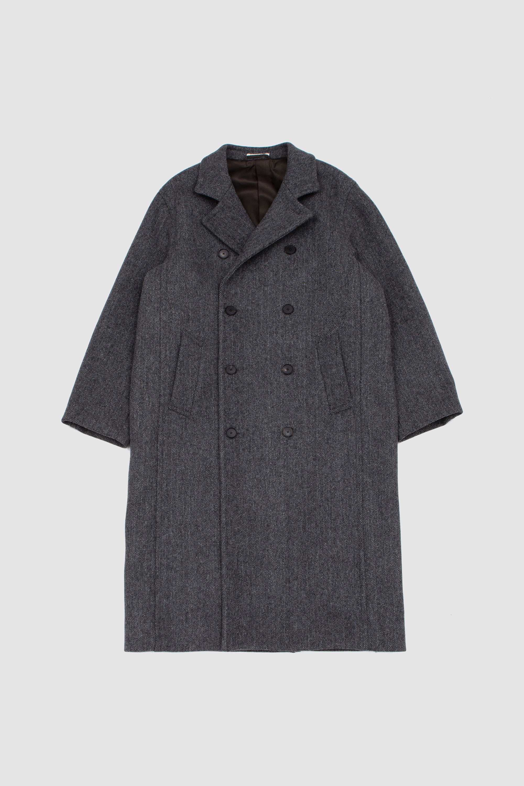 Shetland Wool Double Cloth Coat Gray Herringbone_1