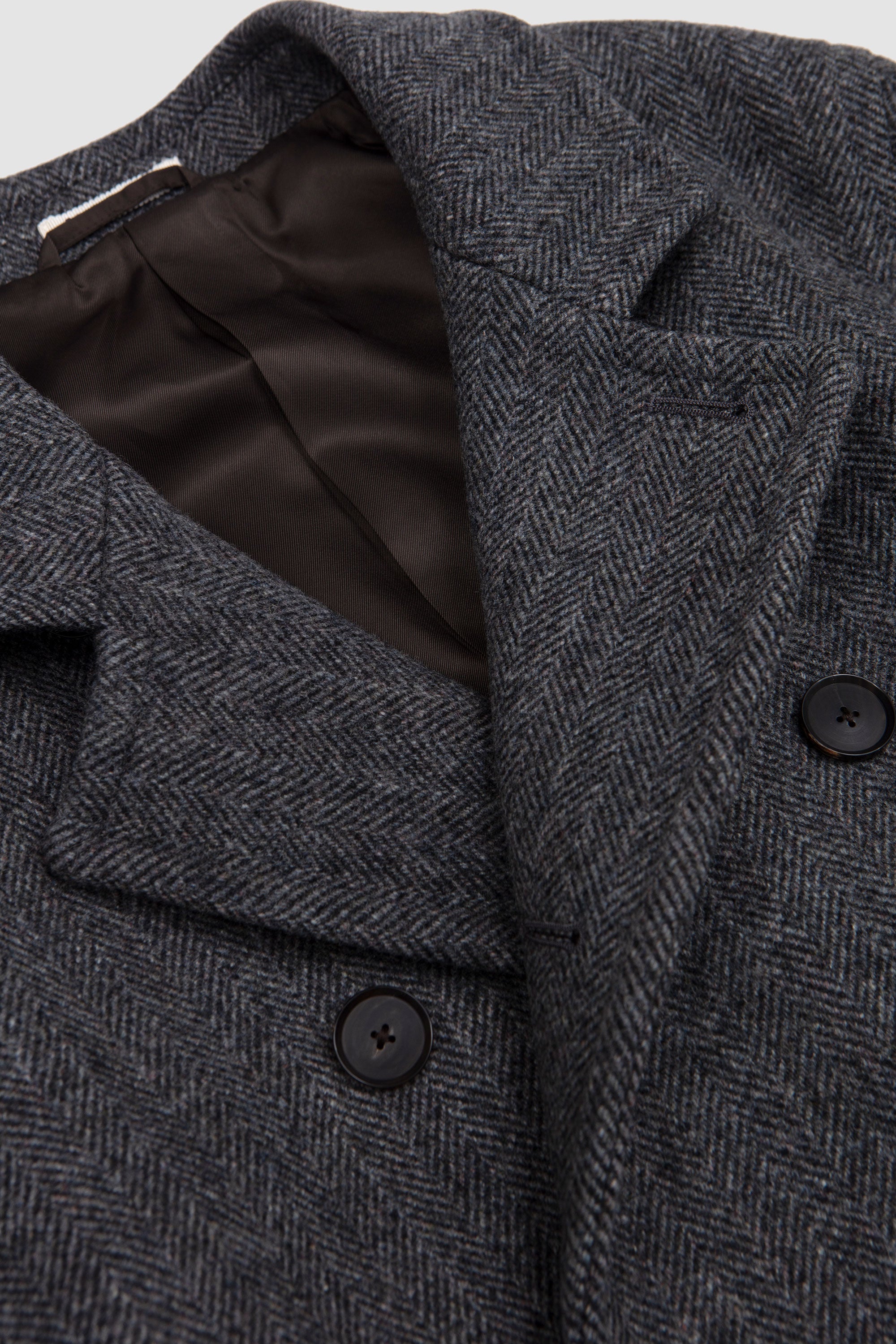 Shetland Wool Double Cloth Coat Gray Herringbone_2