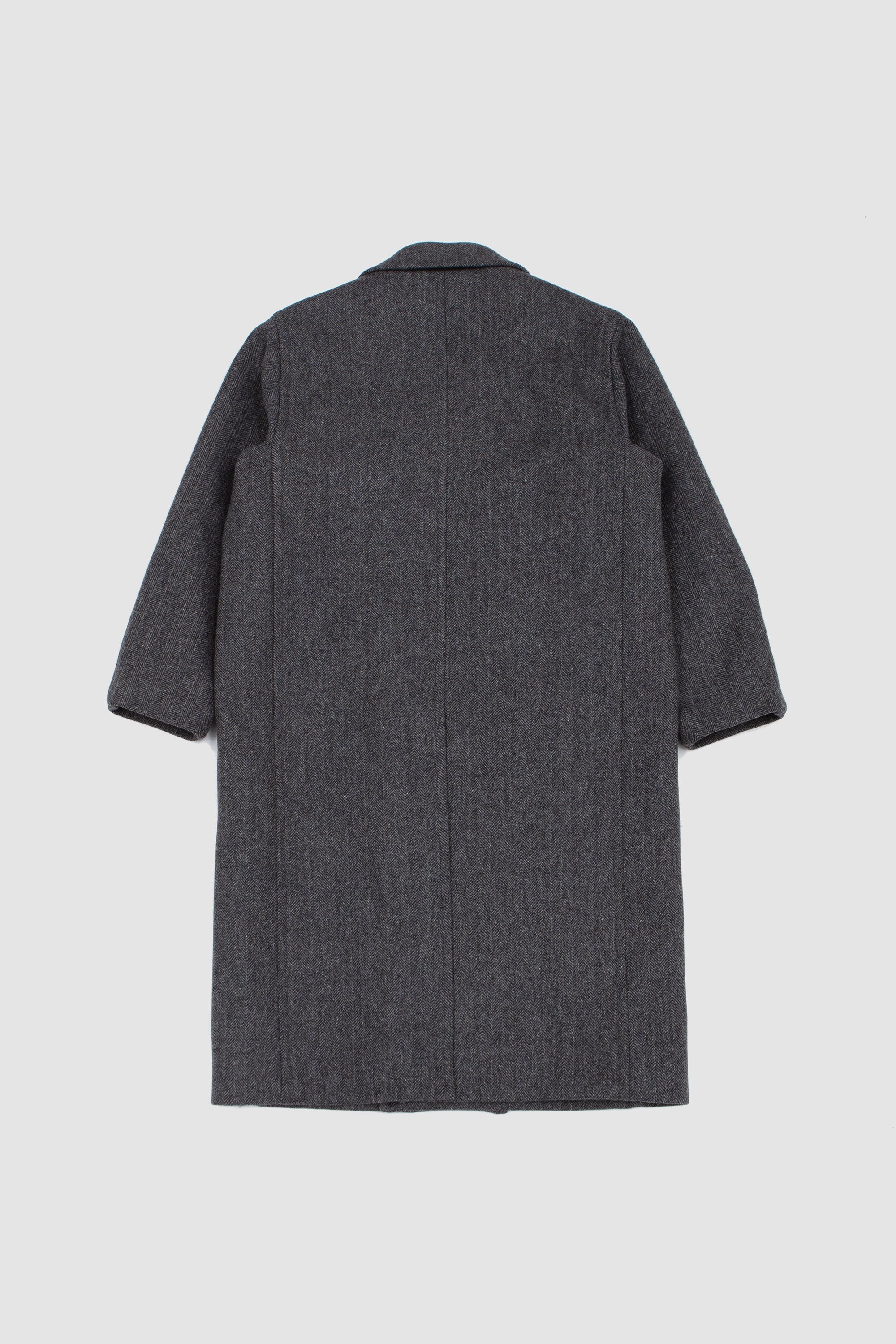 Shetland Wool Double Cloth Coat Gray Herringbone_4