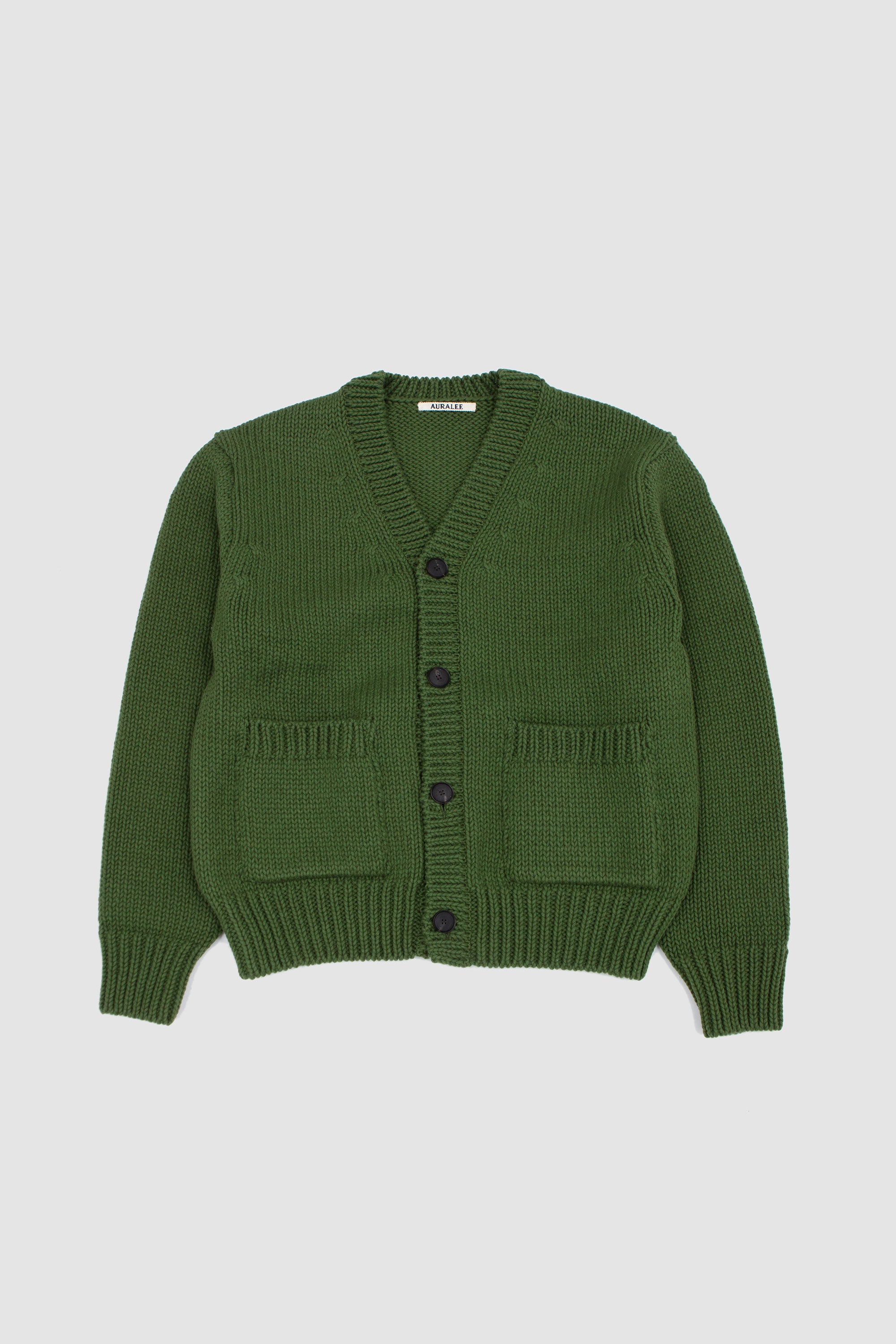 Wool Cashmere Felted Knit Cardigan Olive
