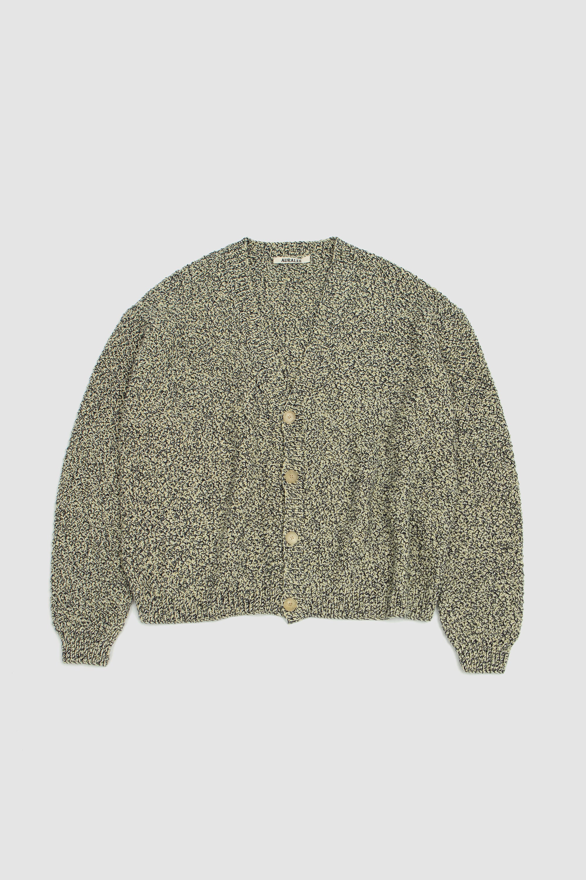 Cotton Cashmere Cord Knit Cardigan Lime/ Navy