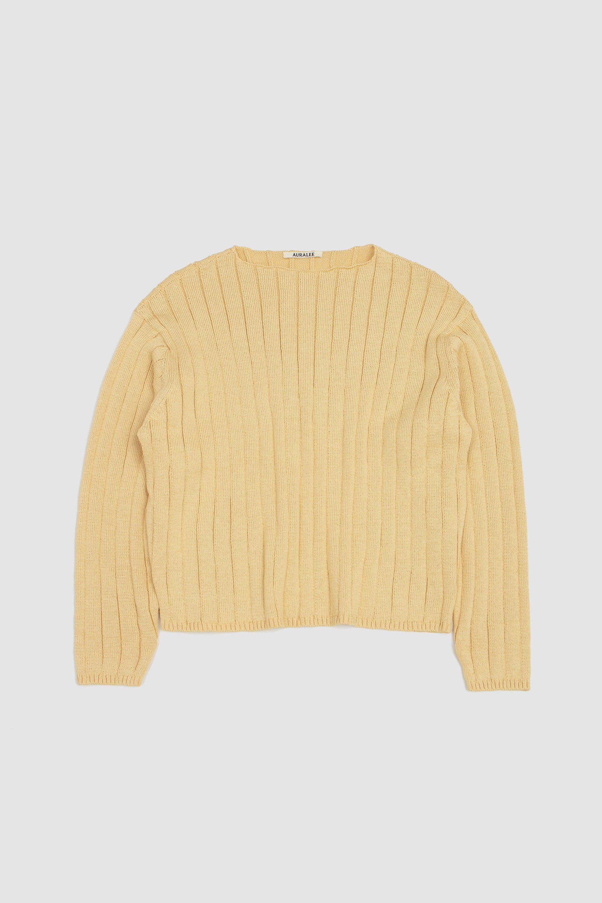 Flat Cord Yarn Wide Rib Boat Neck Pull Over Dusty Yellow_1