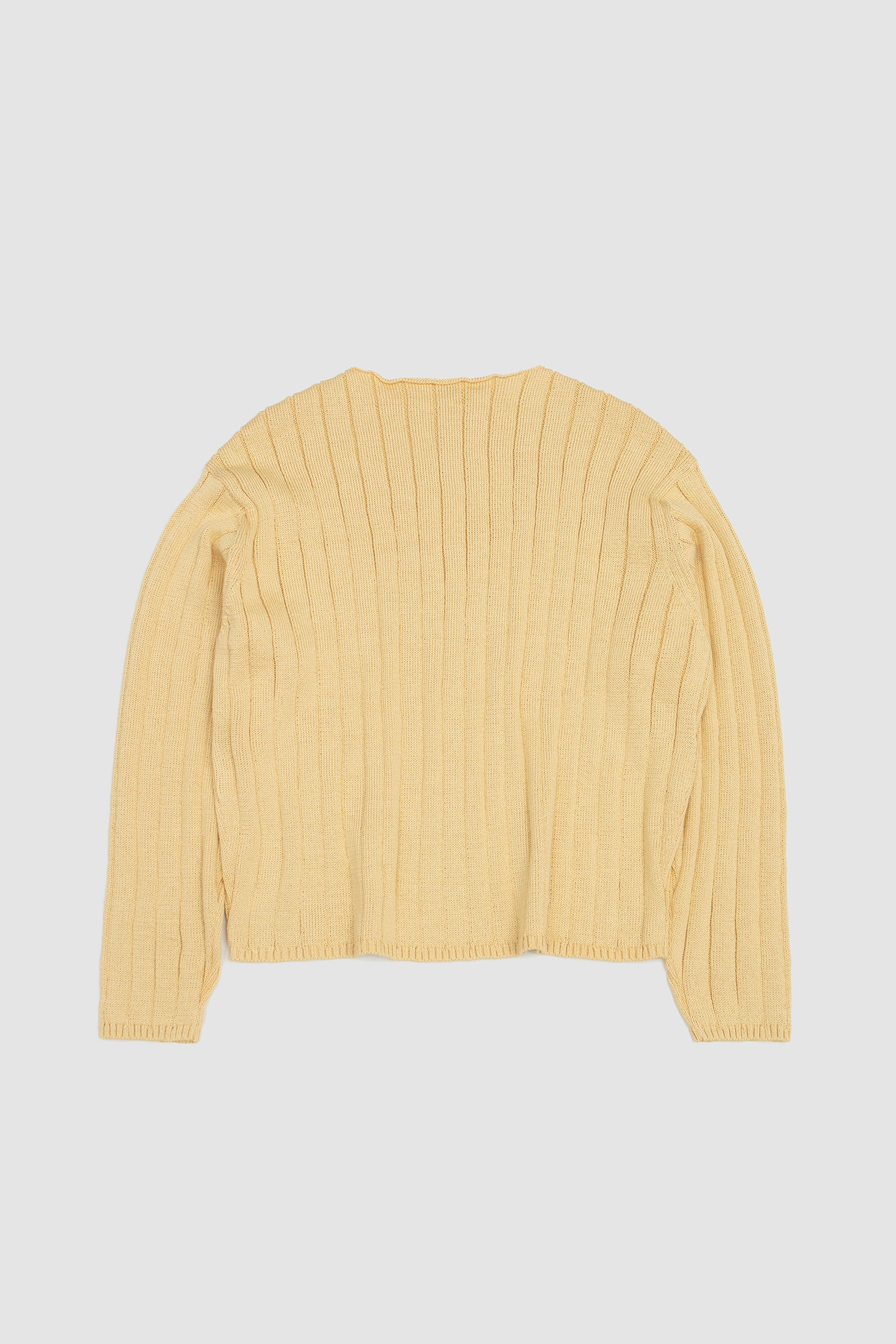 Flat Cord Yarn Wide Rib Boat Neck Pull Over Dusty Yellow_4