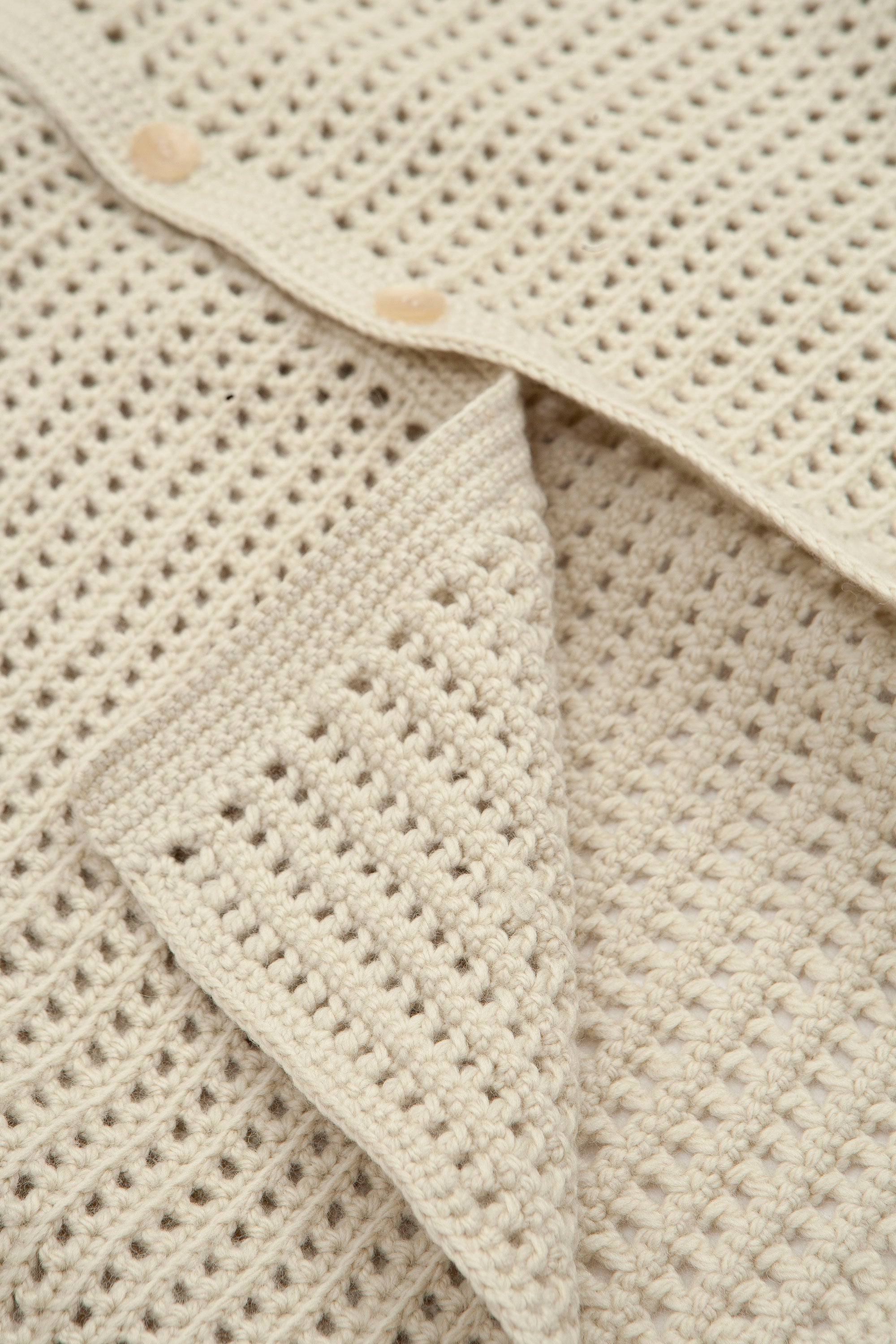 Hand Crochet Wool Knit Shirt Light Khaki